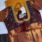 Kanch Light Weight Semi Silk Mustard Brown Checked Saree - 