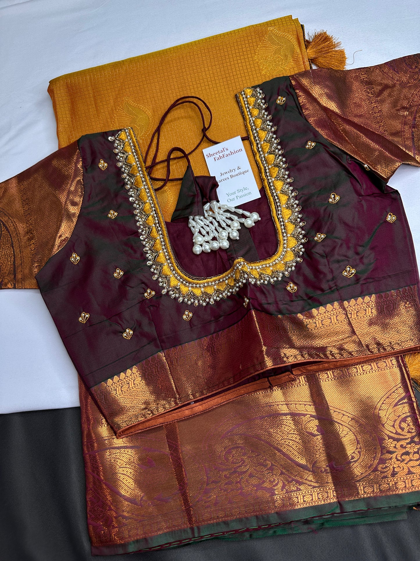 Kanch Light Weight Semi Silk Mustard Brown Checked Saree - 