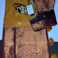 Kanch Light Weight Semi Silk Mustard Brown Checked Saree - 