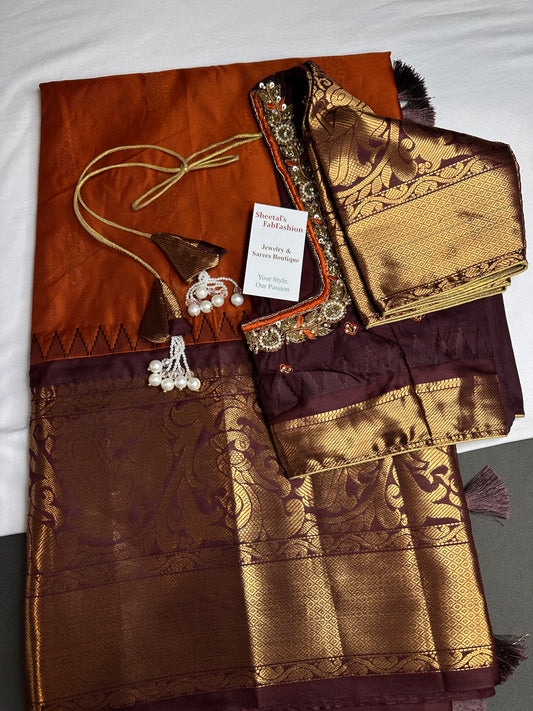 Semi Gadwal Brown Pattu Silk Saree - 
