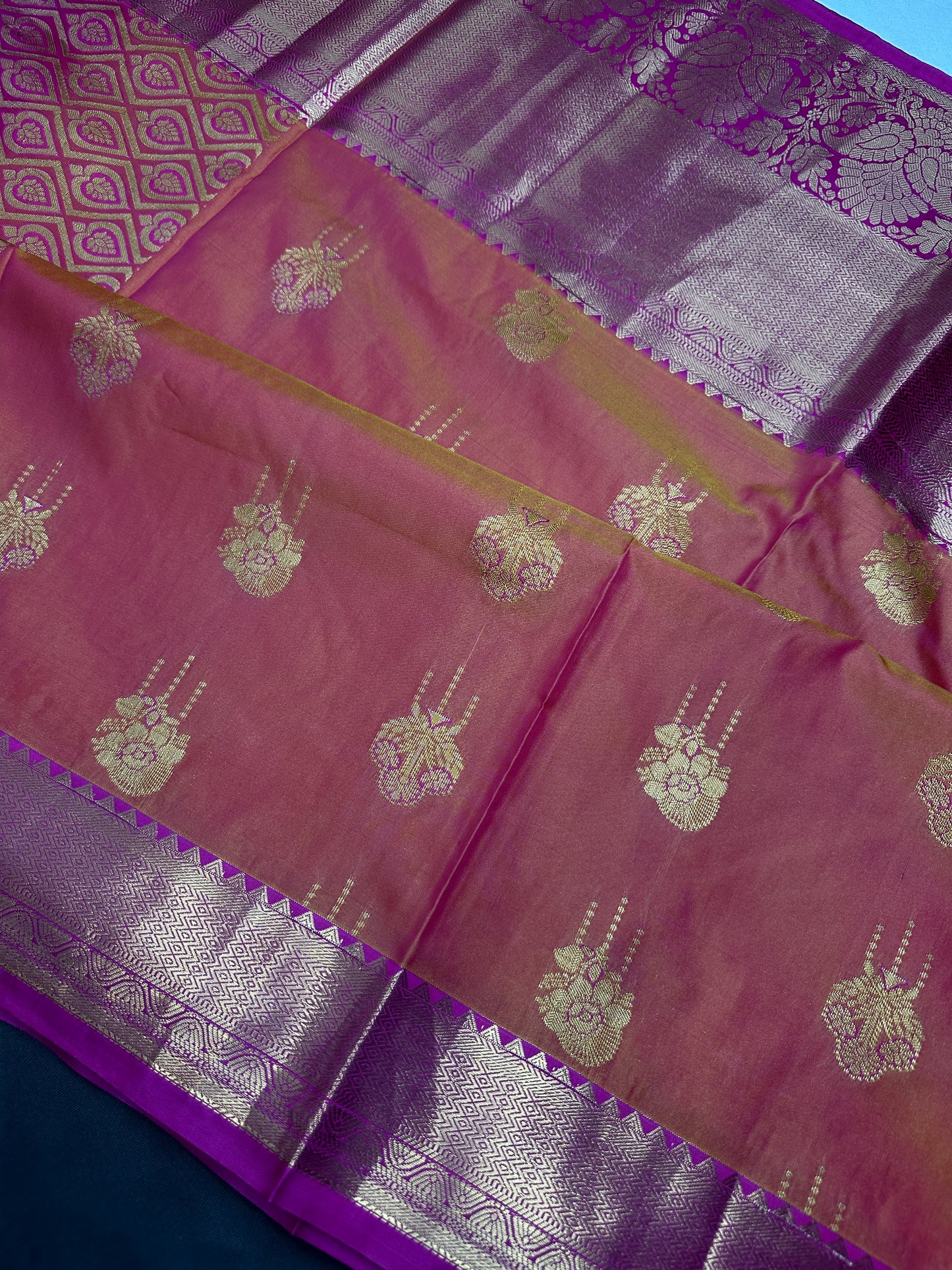 Semi Gadwal Peach Pink Pattu Silk Saree - 