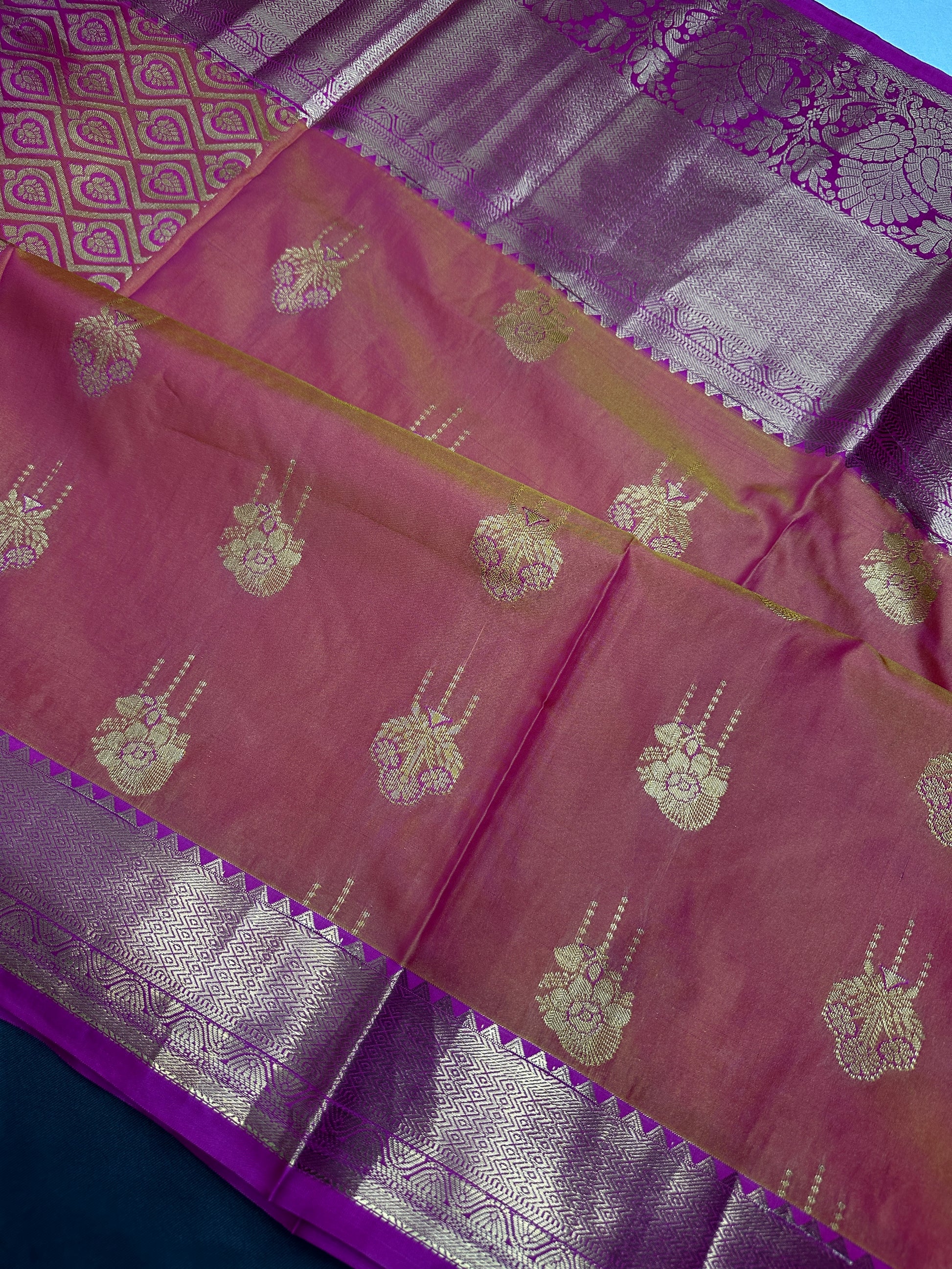 Semi Gadwal Peach Pink Pattu Silk Saree - 