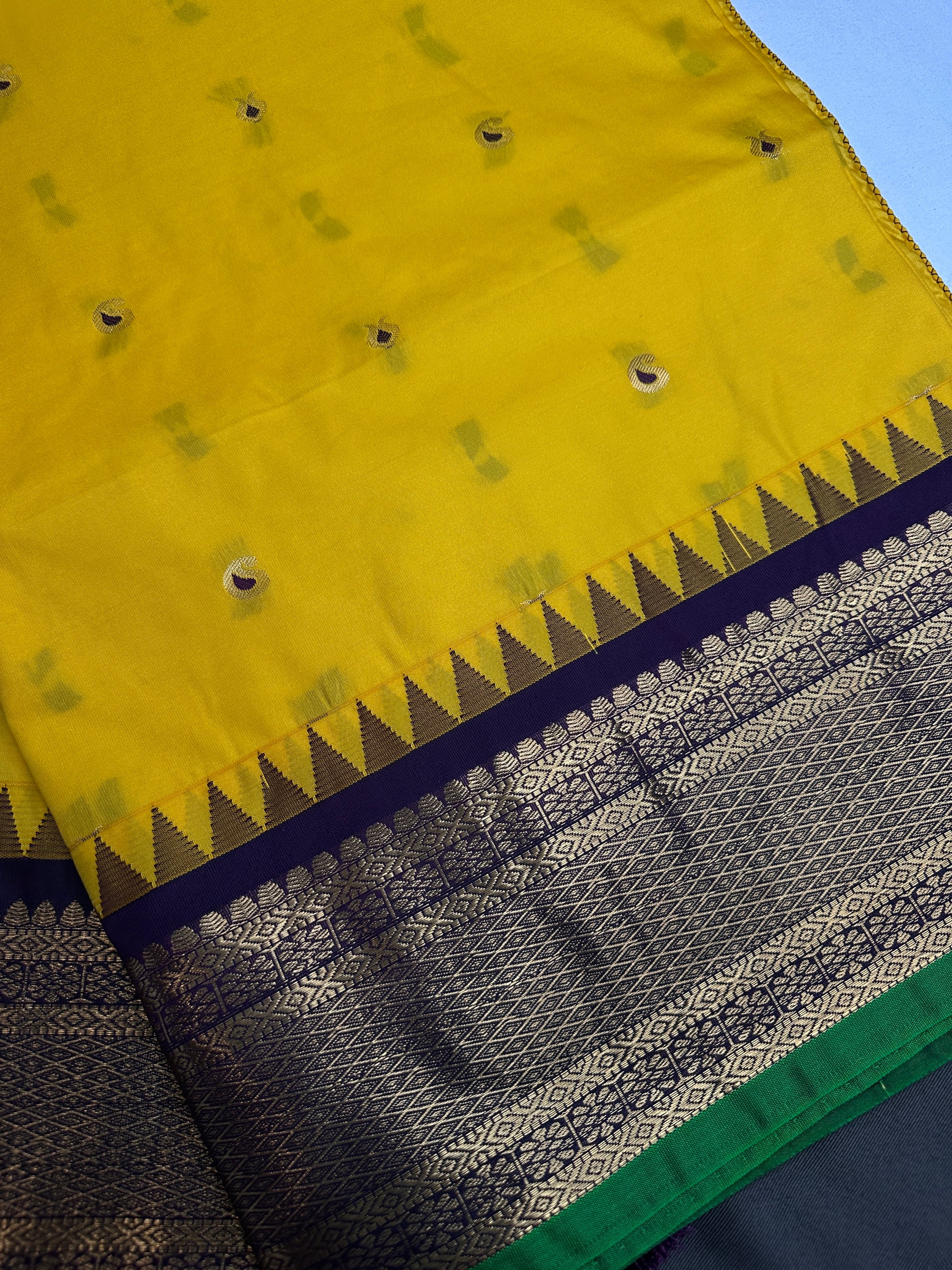 Gadwal Yellow Purple Pattu Soft Silk Saree - 
