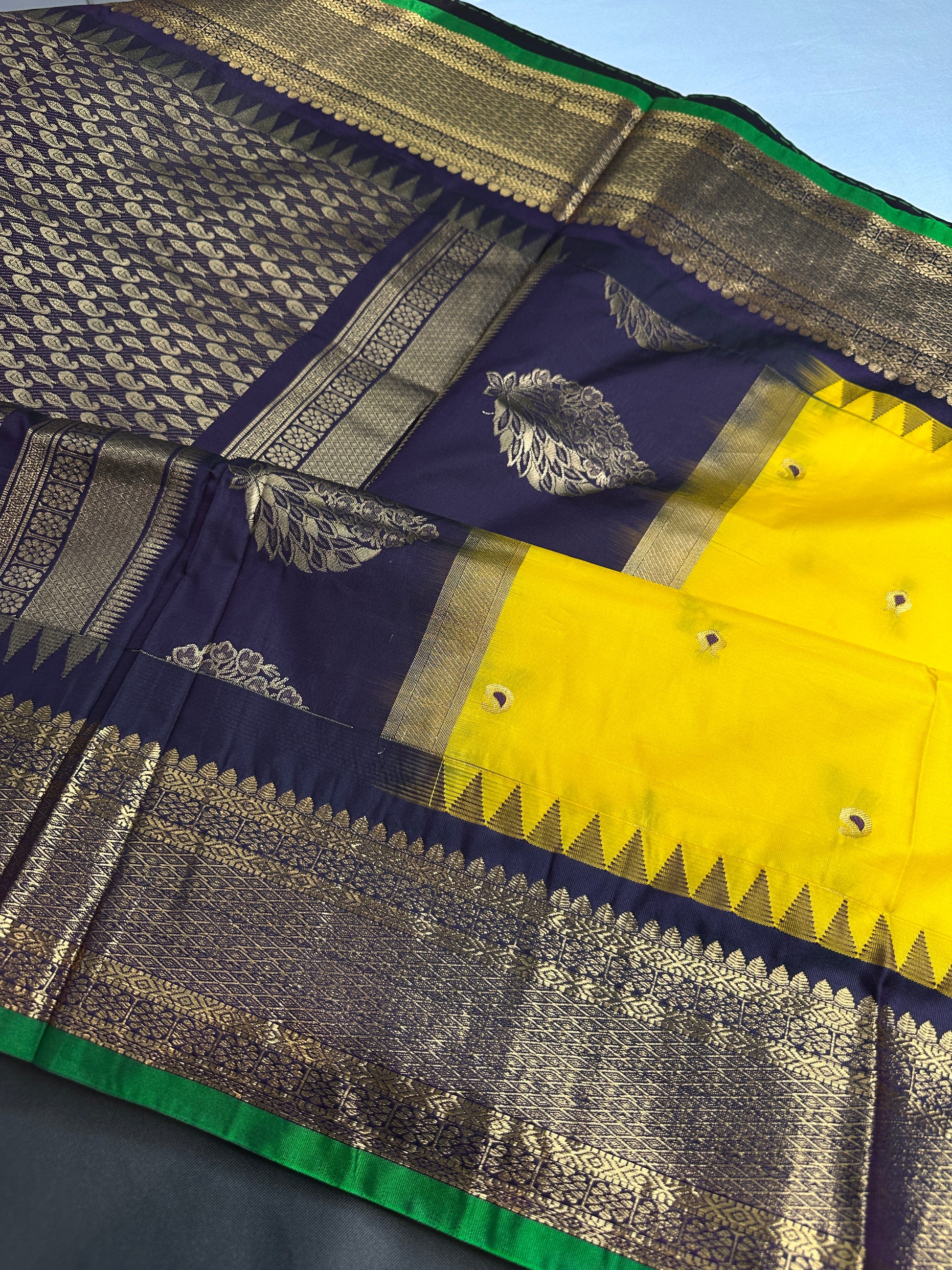Gadwal Yellow Purple Pattu Soft Silk Saree - 