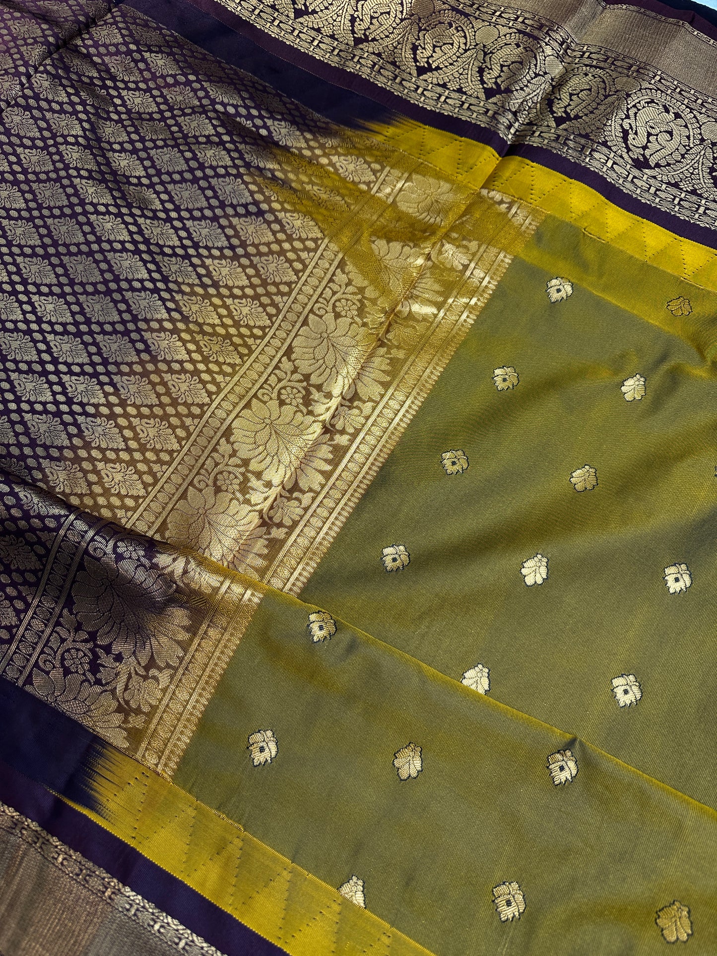 Semi Gadwal Green Purple Pattu Silk Saree - 