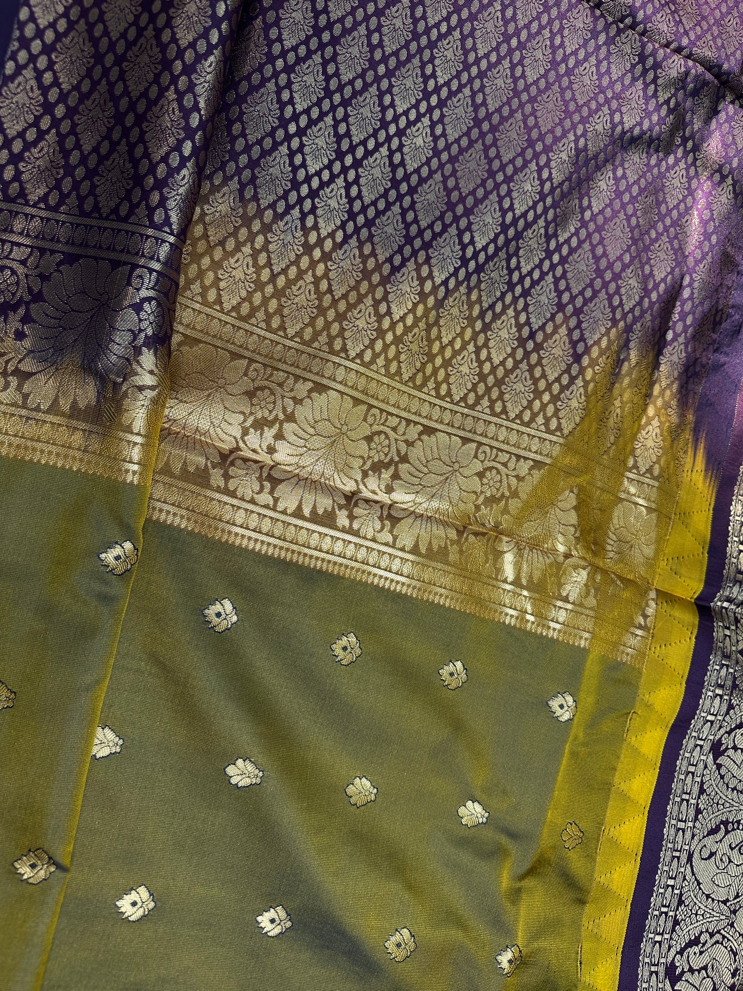 Semi Gadwal Green Purple Pattu Silk Saree - 
