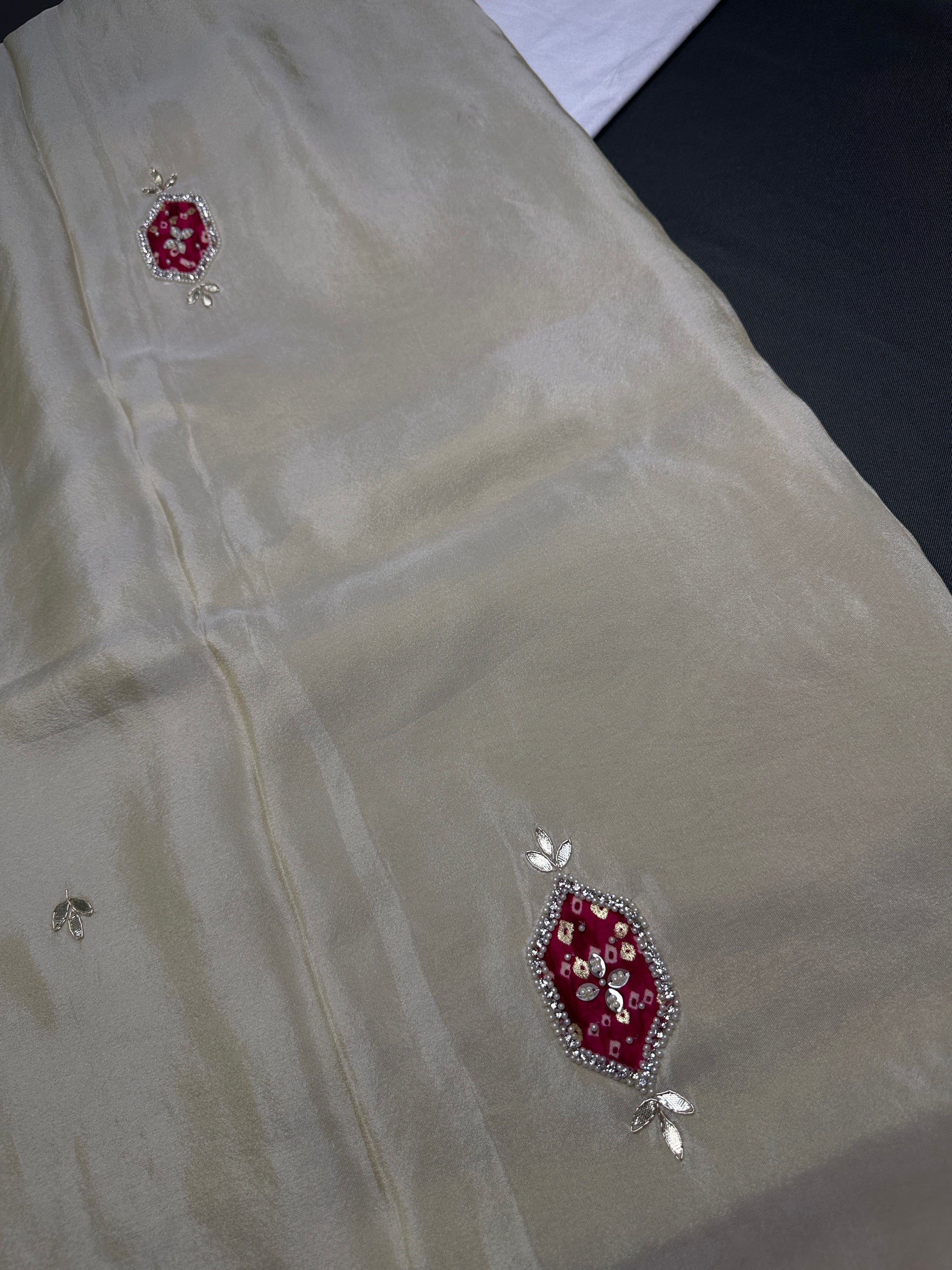 Cream Tissue Saree With Gotta Patti Work - 