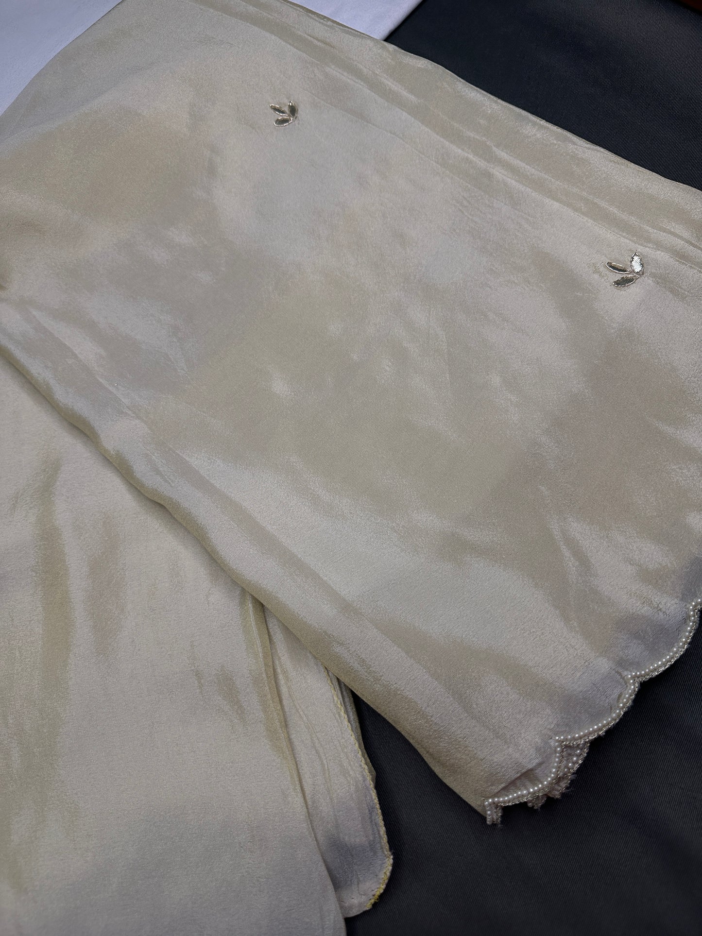 Cream Tissue Saree With Gotta Patti Work - 
