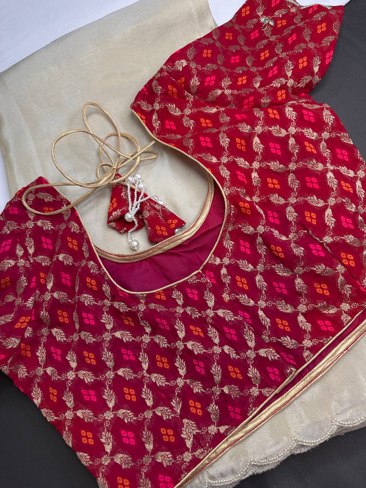 Cream Tissue Saree With Gotta Patti Work - 