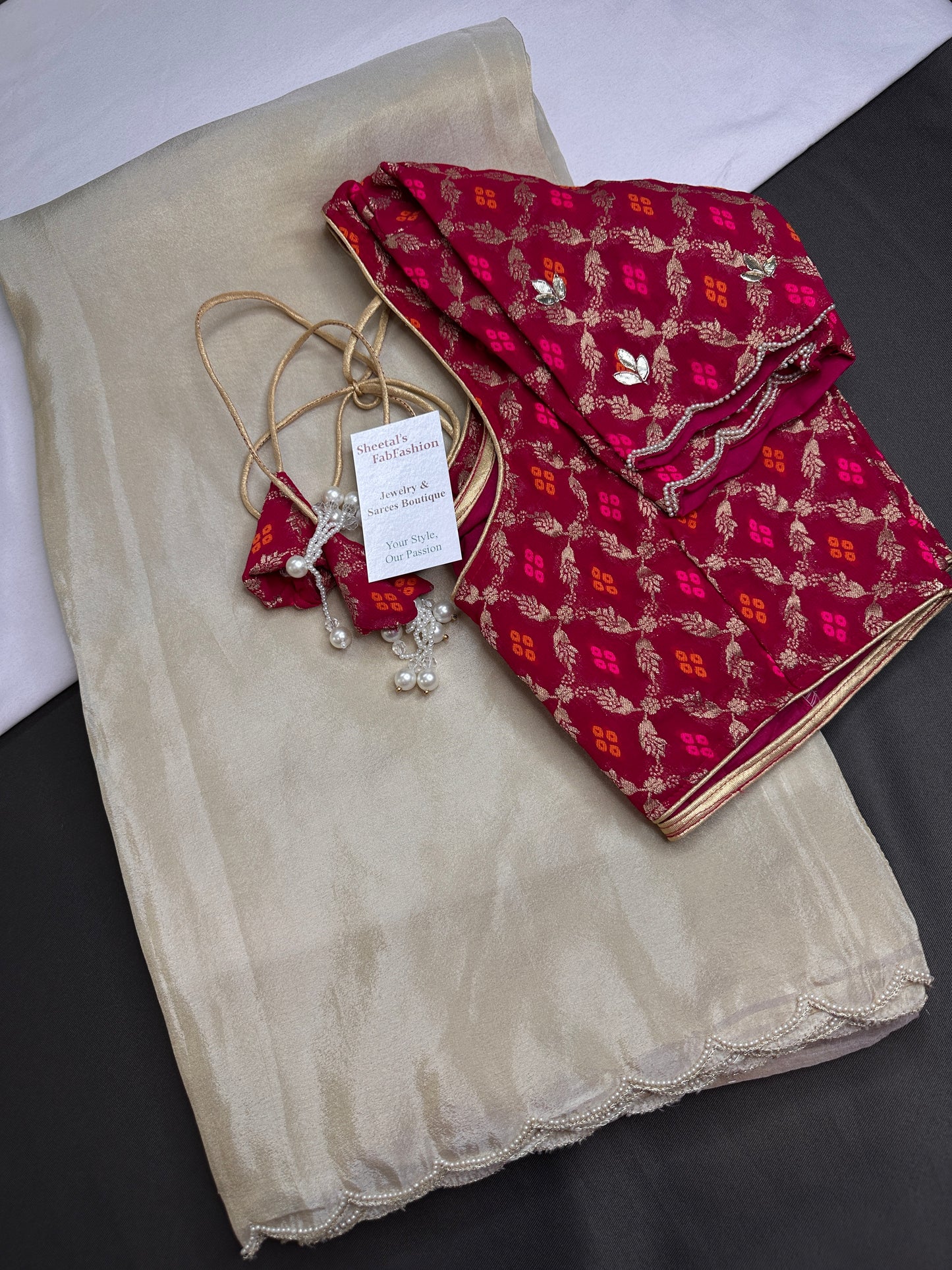 Cream Tissue Saree With Gotta Patti Work - 