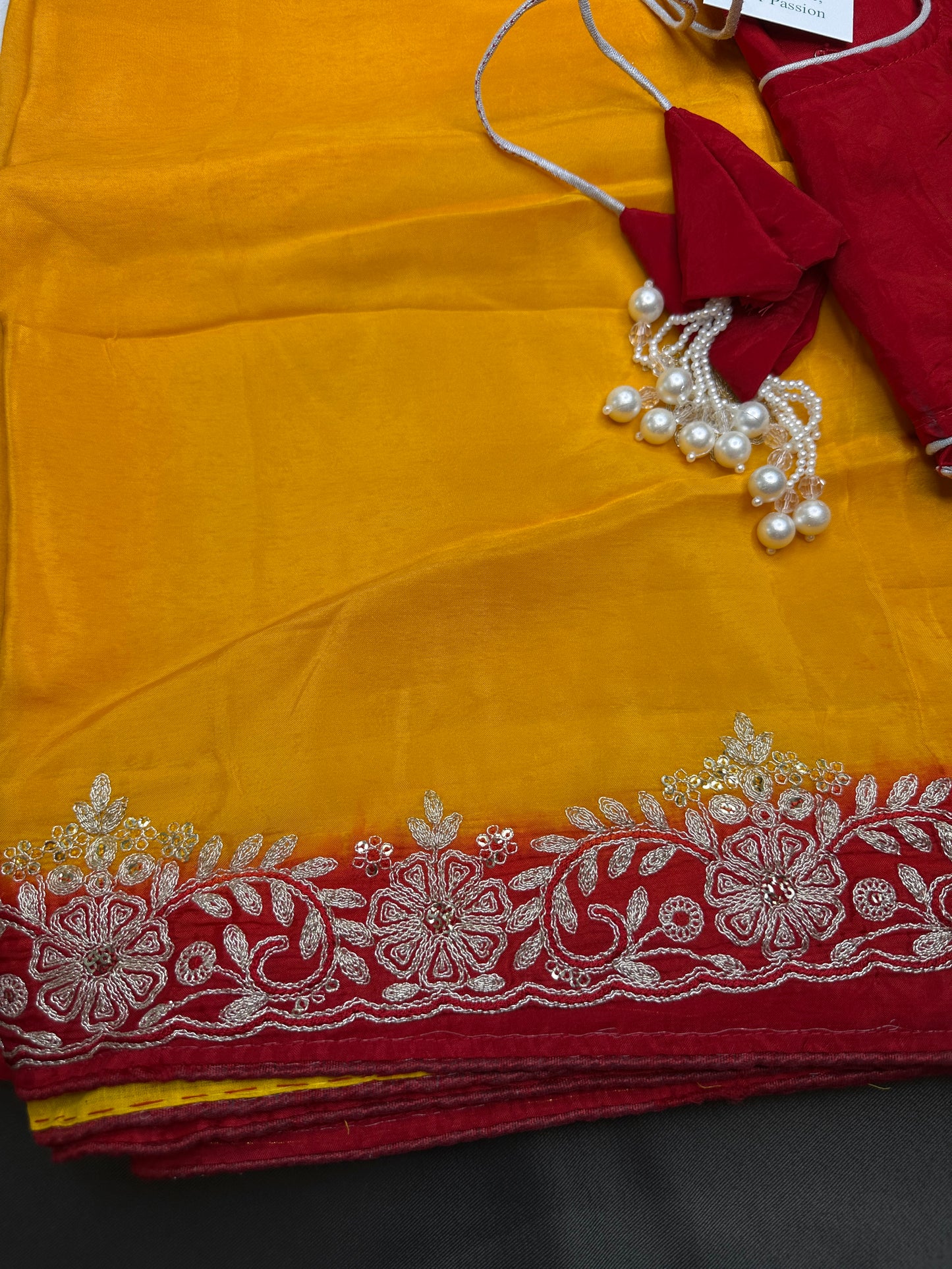 Yellow Crepe Saree With Aari Work - 