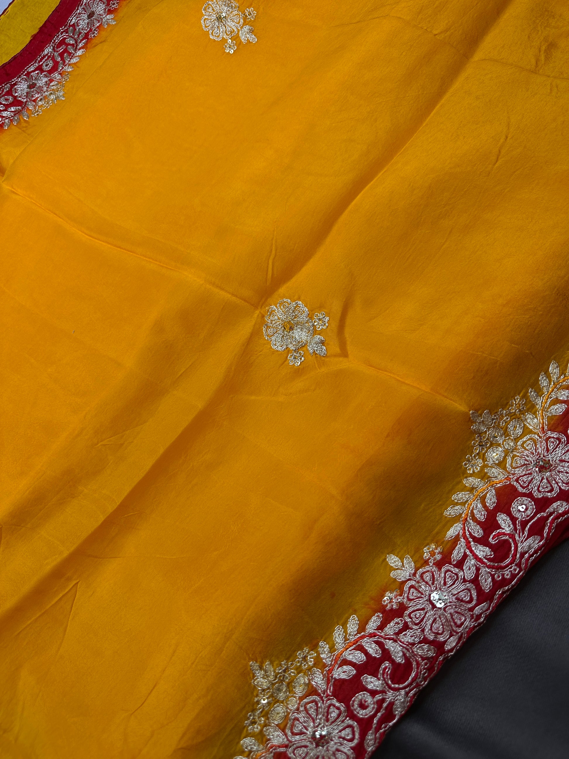 Yellow Crepe Saree With Aari Work - 
