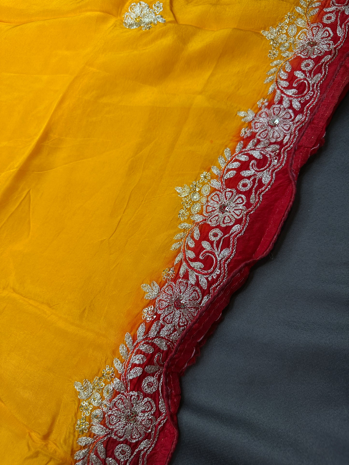 Yellow Crepe Saree With Aari Work - 