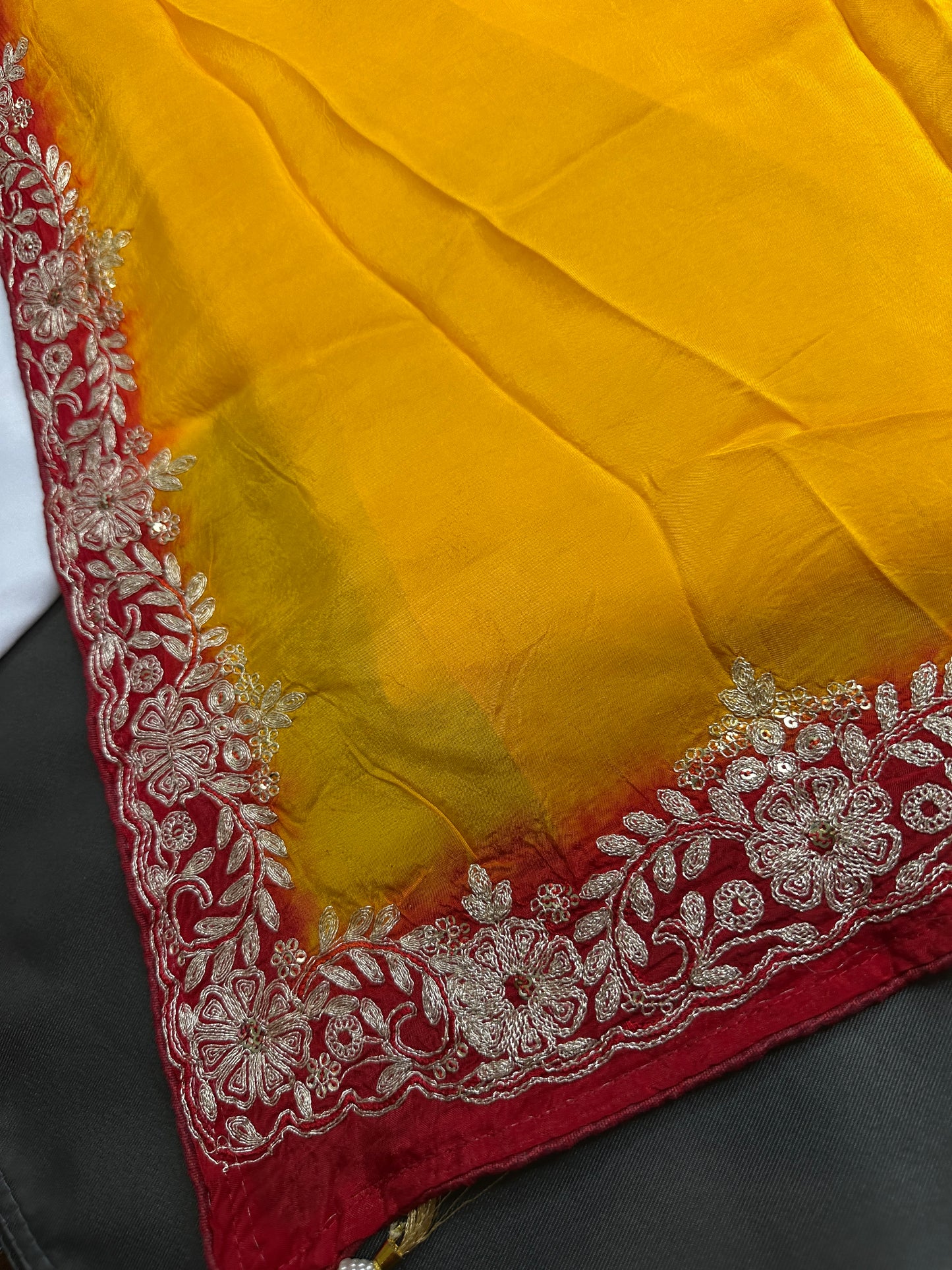 Yellow Crepe Saree With Aari Work - 