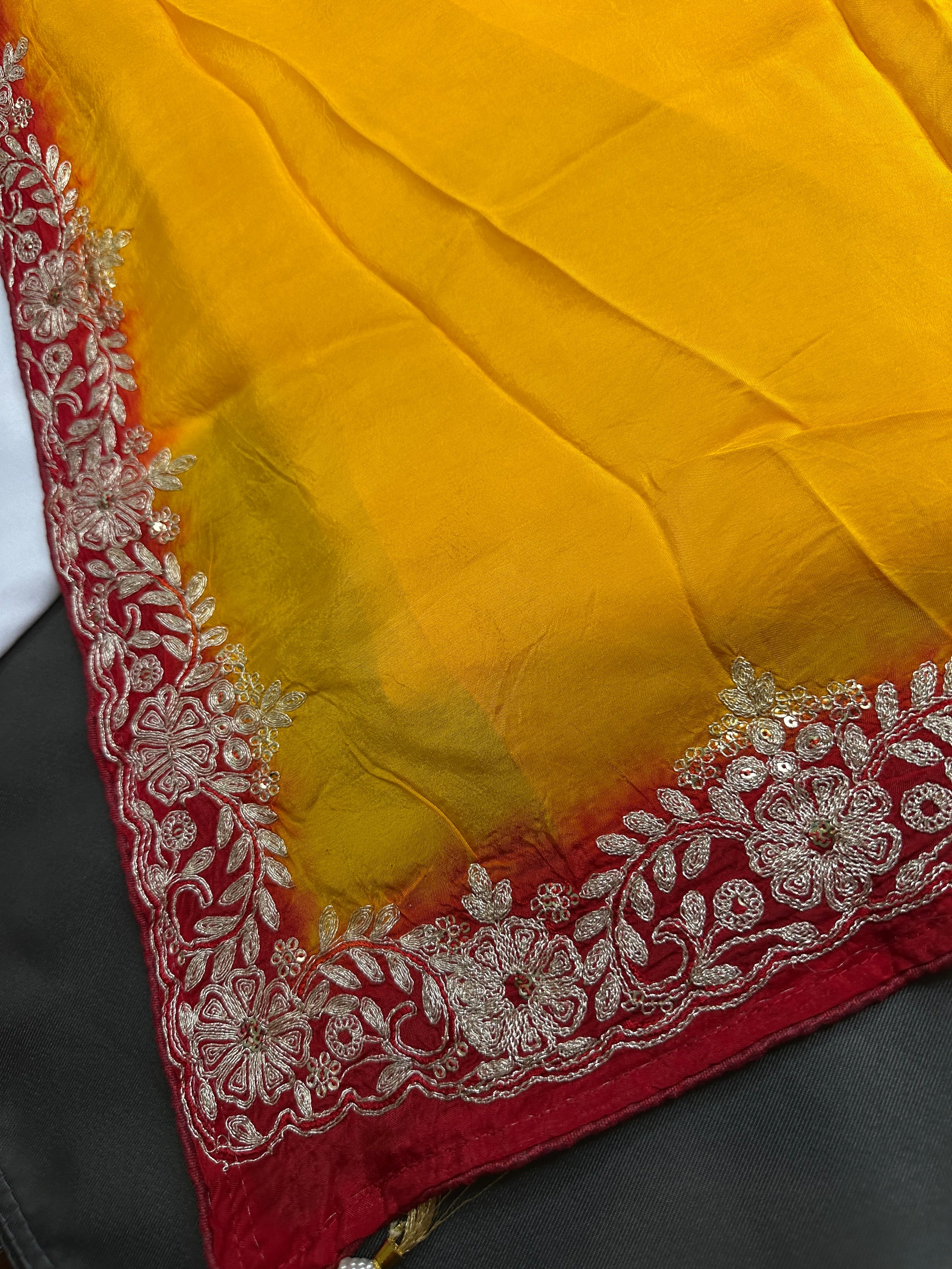 Yellow Crepe Saree With Aari Work - 