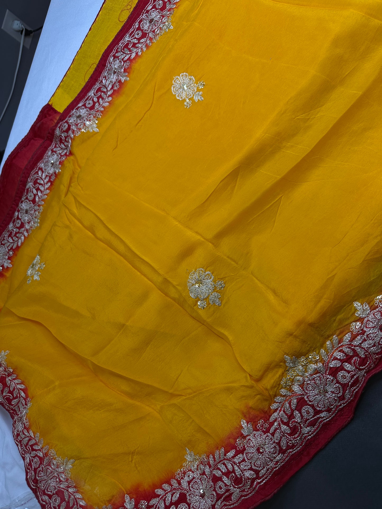 Yellow Crepe Saree With Aari Work - 