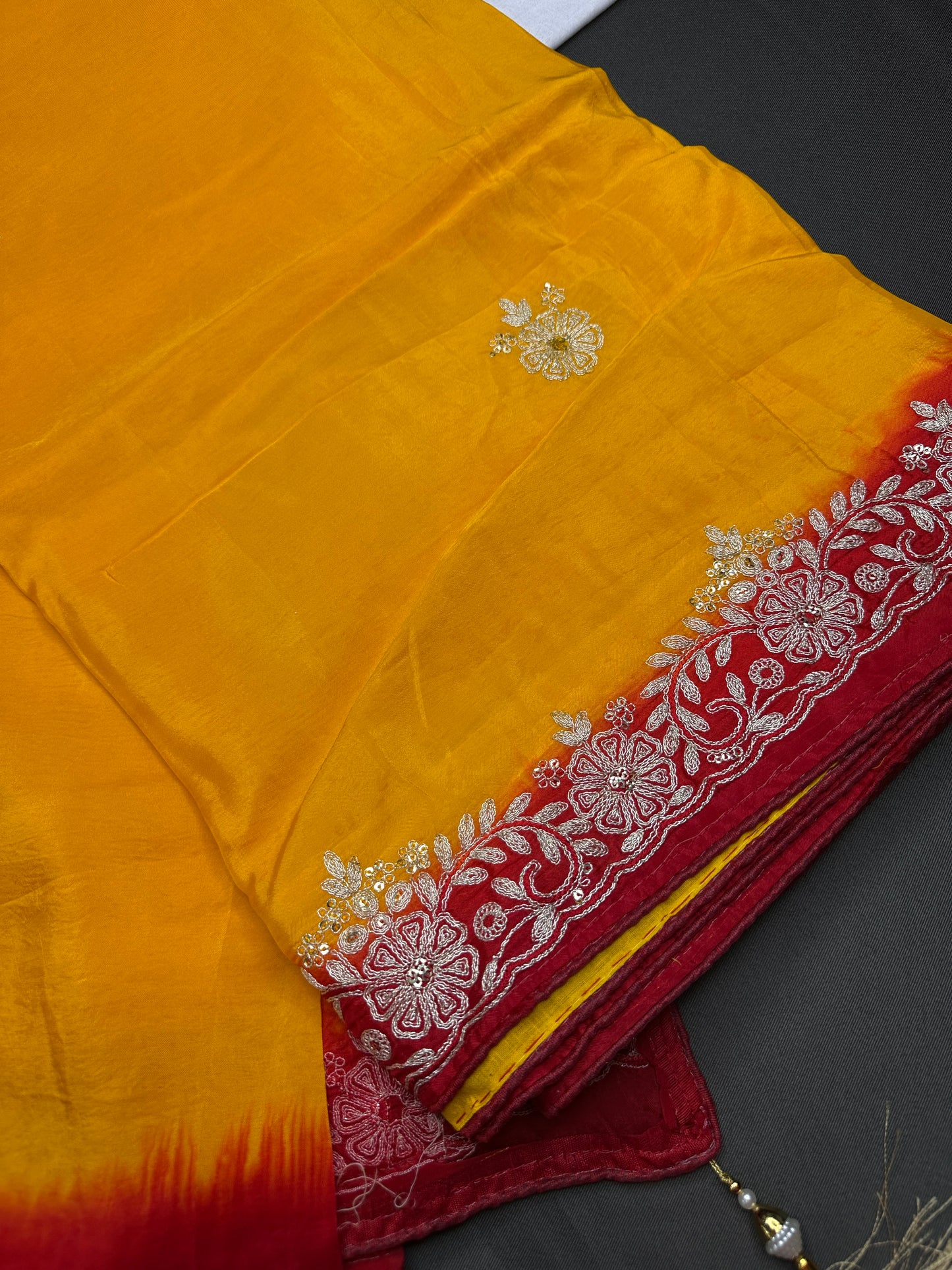 Yellow Crepe Saree With Aari Work - 