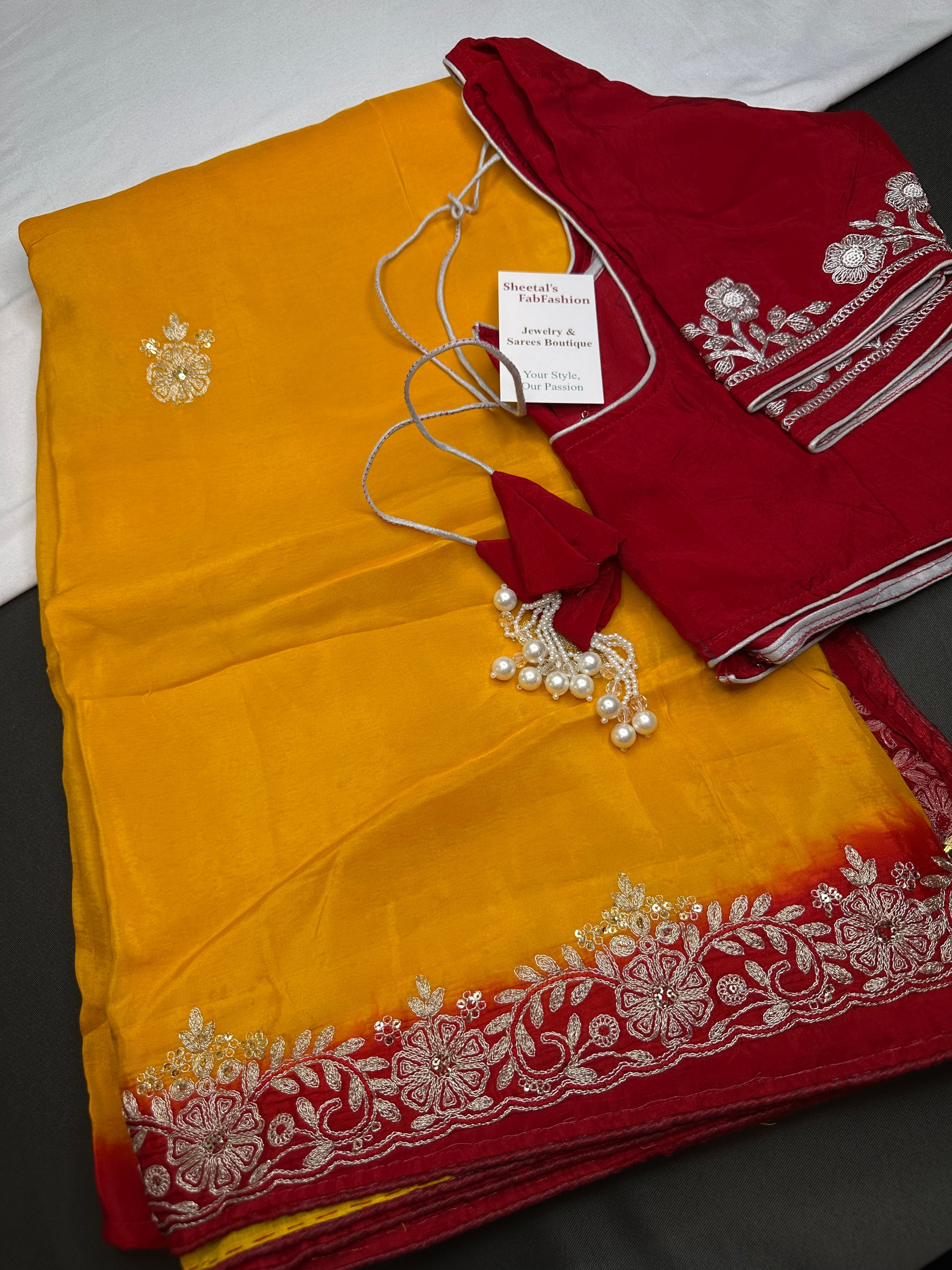 Yellow Crepe Saree With Aari Work - 