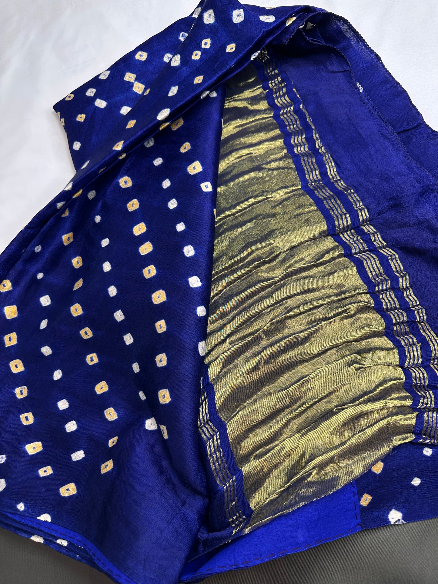 Bandhani Bhandej Blue Modal Silk Saree - 