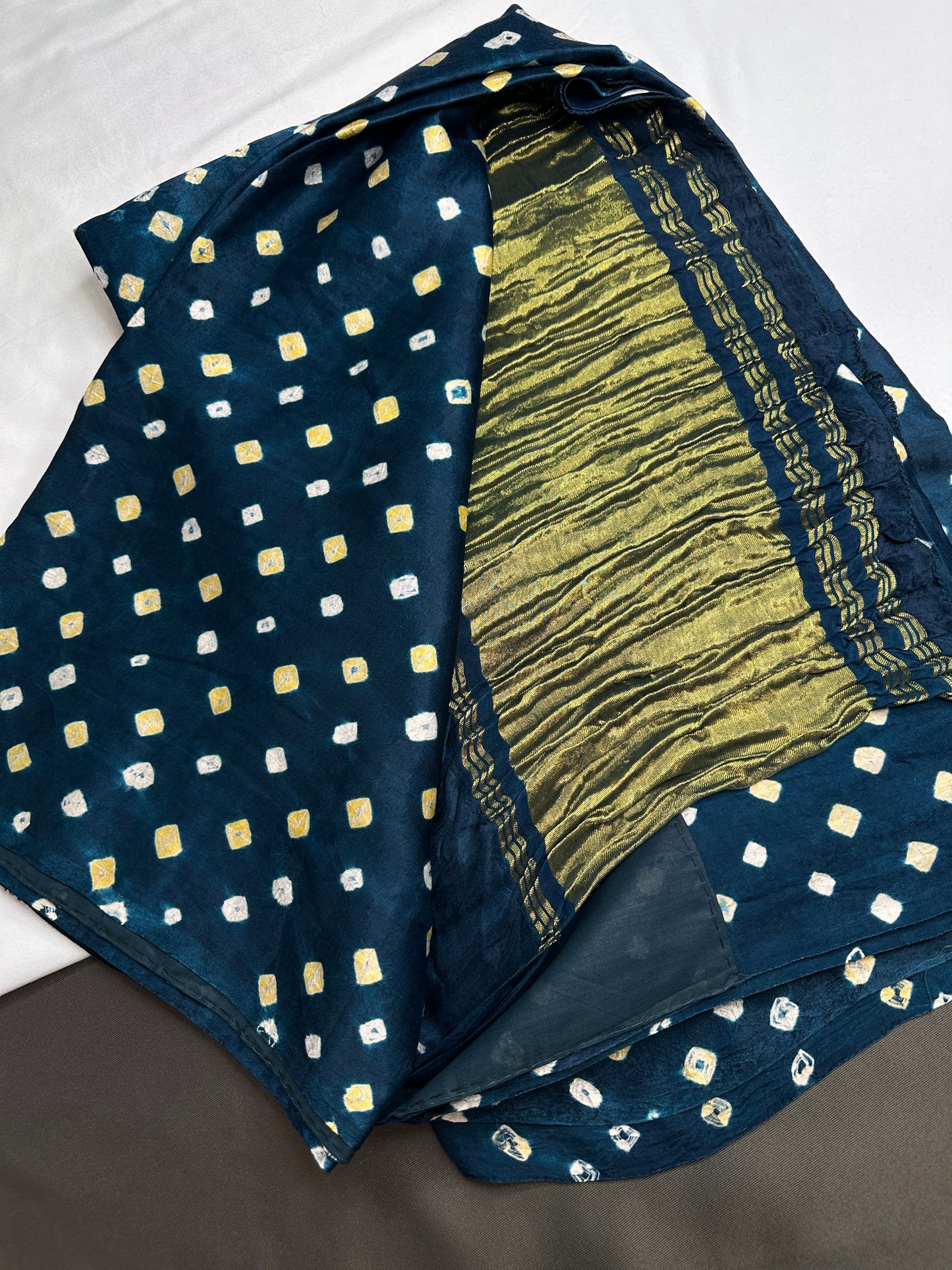 Bandhani Bhandej Teal Modal Silk Saree - 