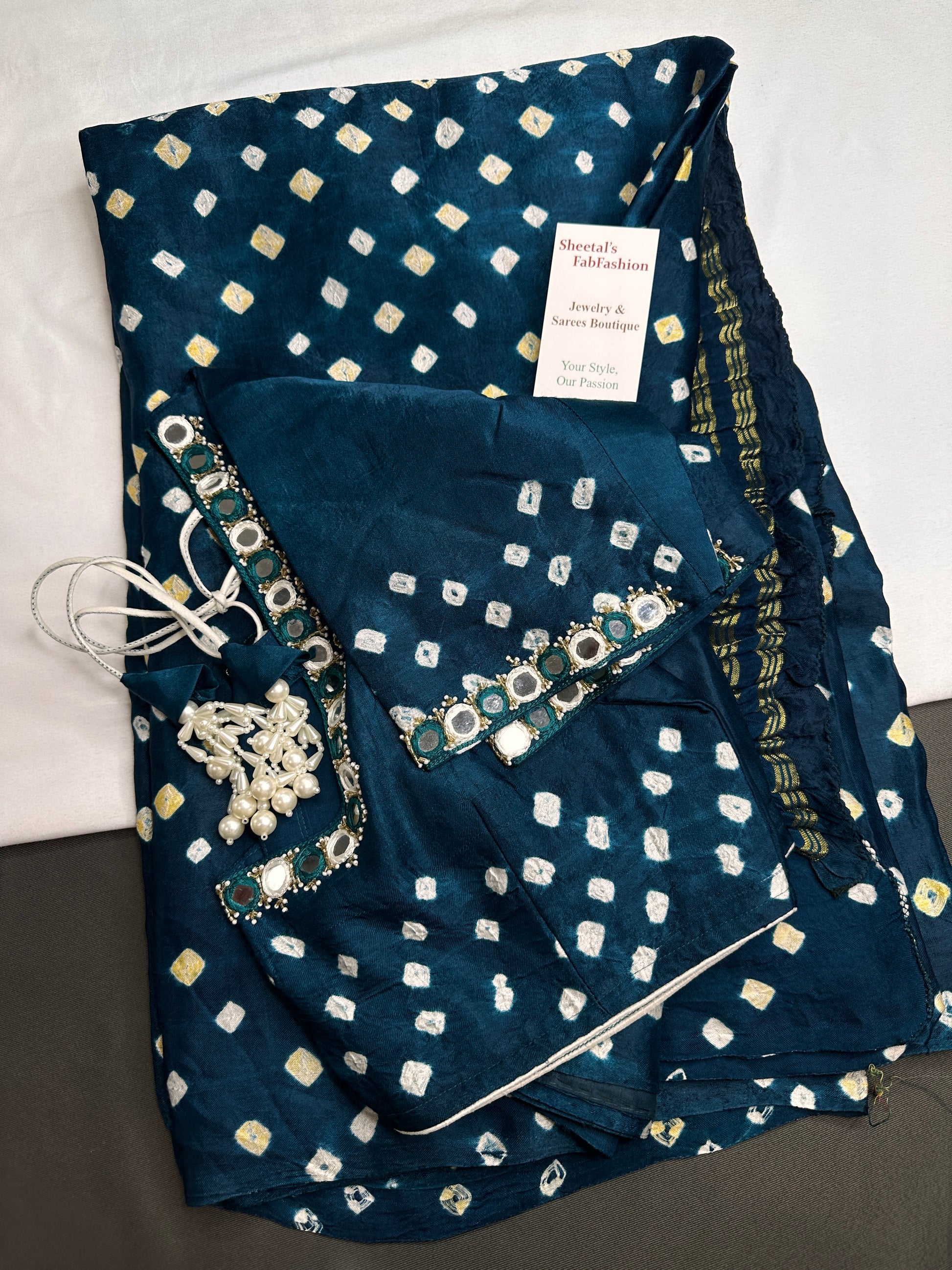 Bandhani Bhandej Teal Modal Silk Saree - 