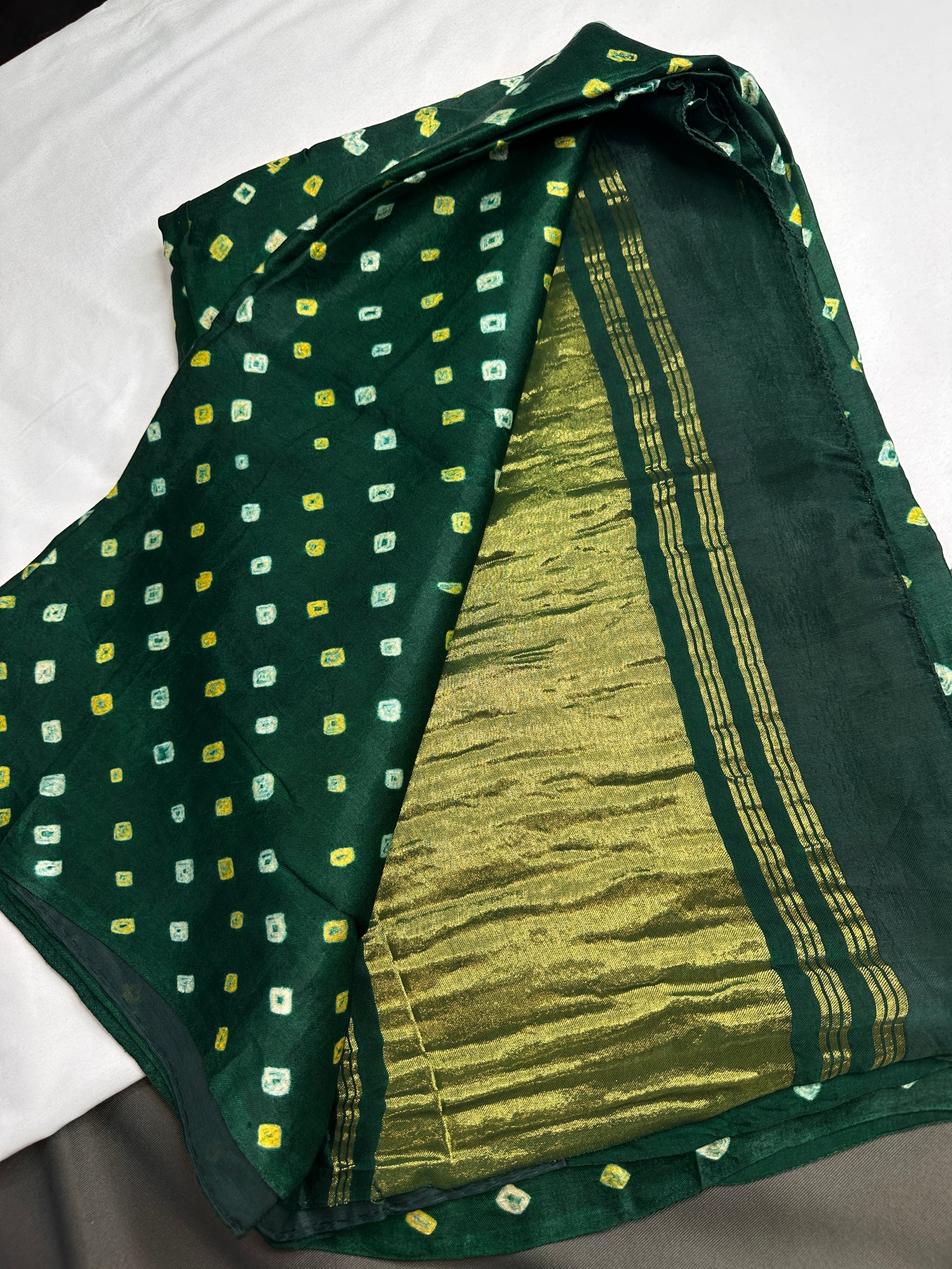 Bandhani Bhandej Green Modal Silk Saree - 