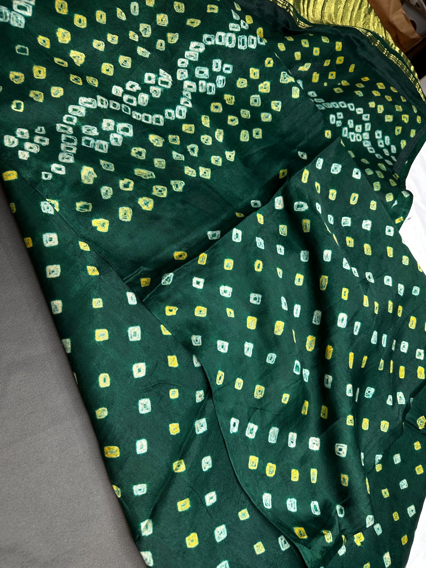 Bandhani Bhandej Green Modal Silk Saree - 