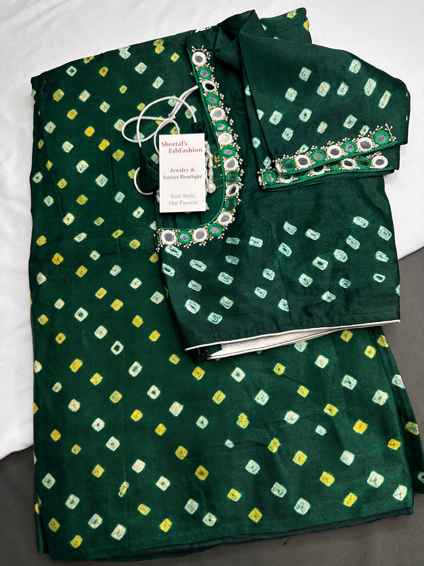 Bandhani Bhandej Green Modal Silk Saree - 