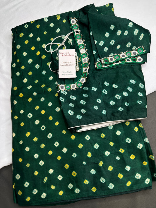 Bandhani Bhandej Green Modal Silk Saree - 
