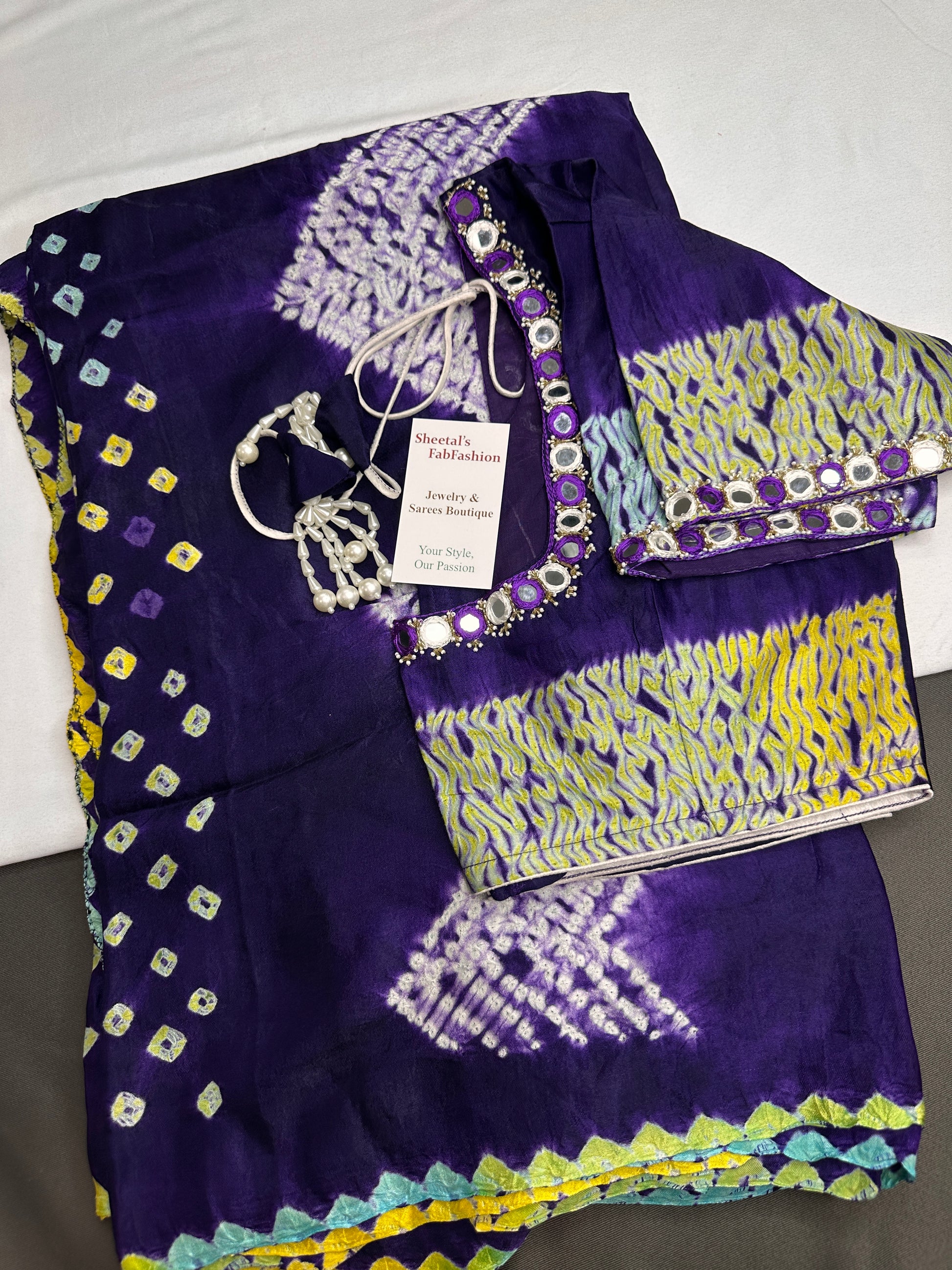 Shibori Bandhani Bhandej Purple Silk Saree - 