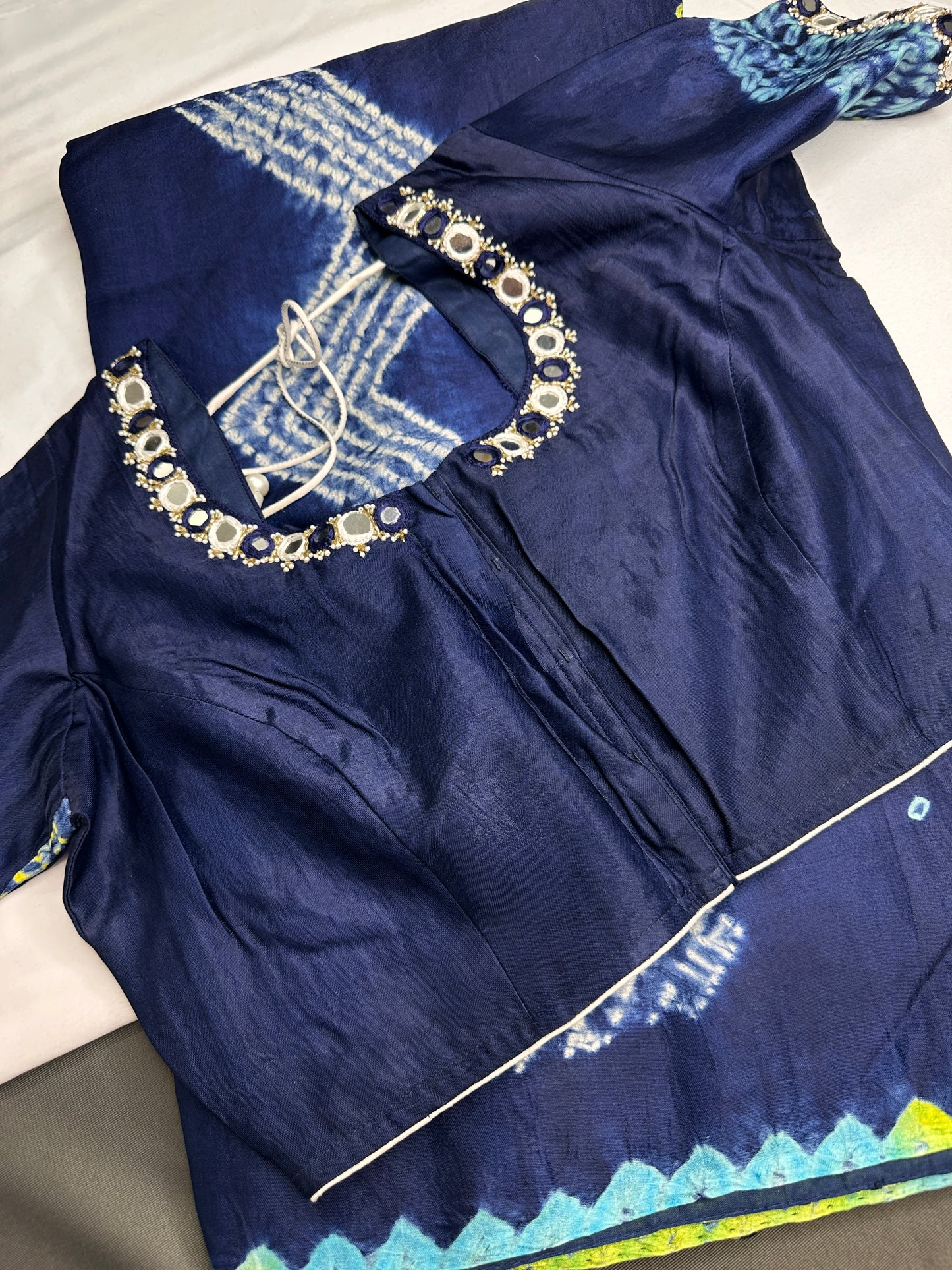Shibori Bandhani Bhandej Blue Silk Saree - 