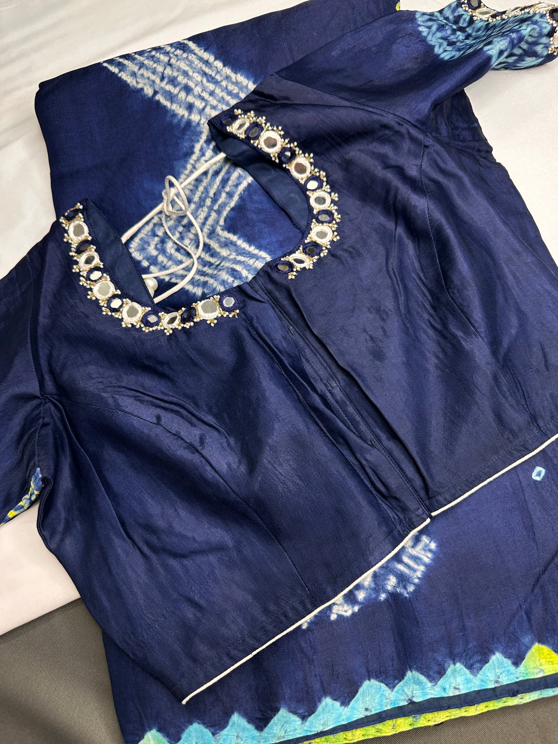 Shibori Bandhani Bhandej Blue Silk Saree - 