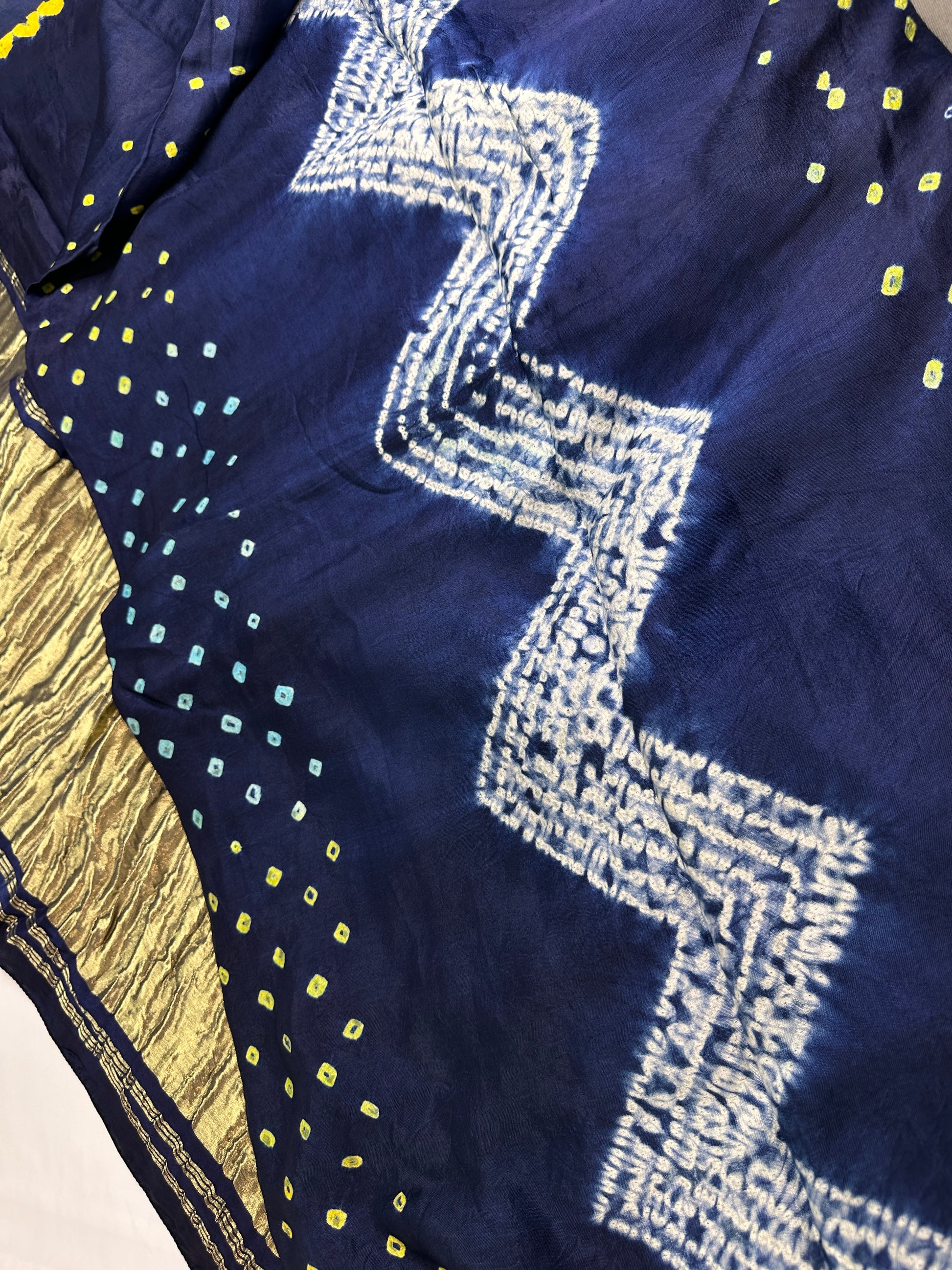 Shibori Bandhani Bhandej Blue Silk Saree - 