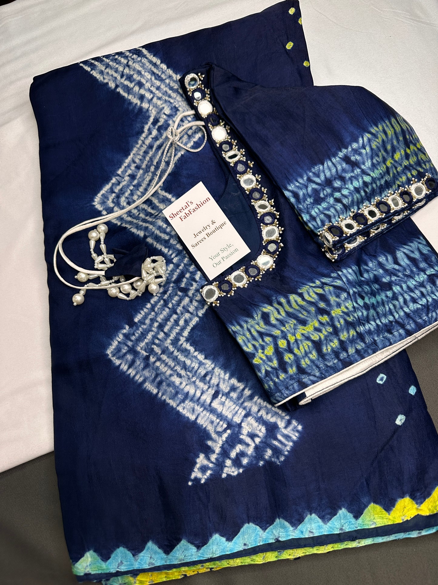 Shibori Bandhani Bhandej Blue Silk Saree - 