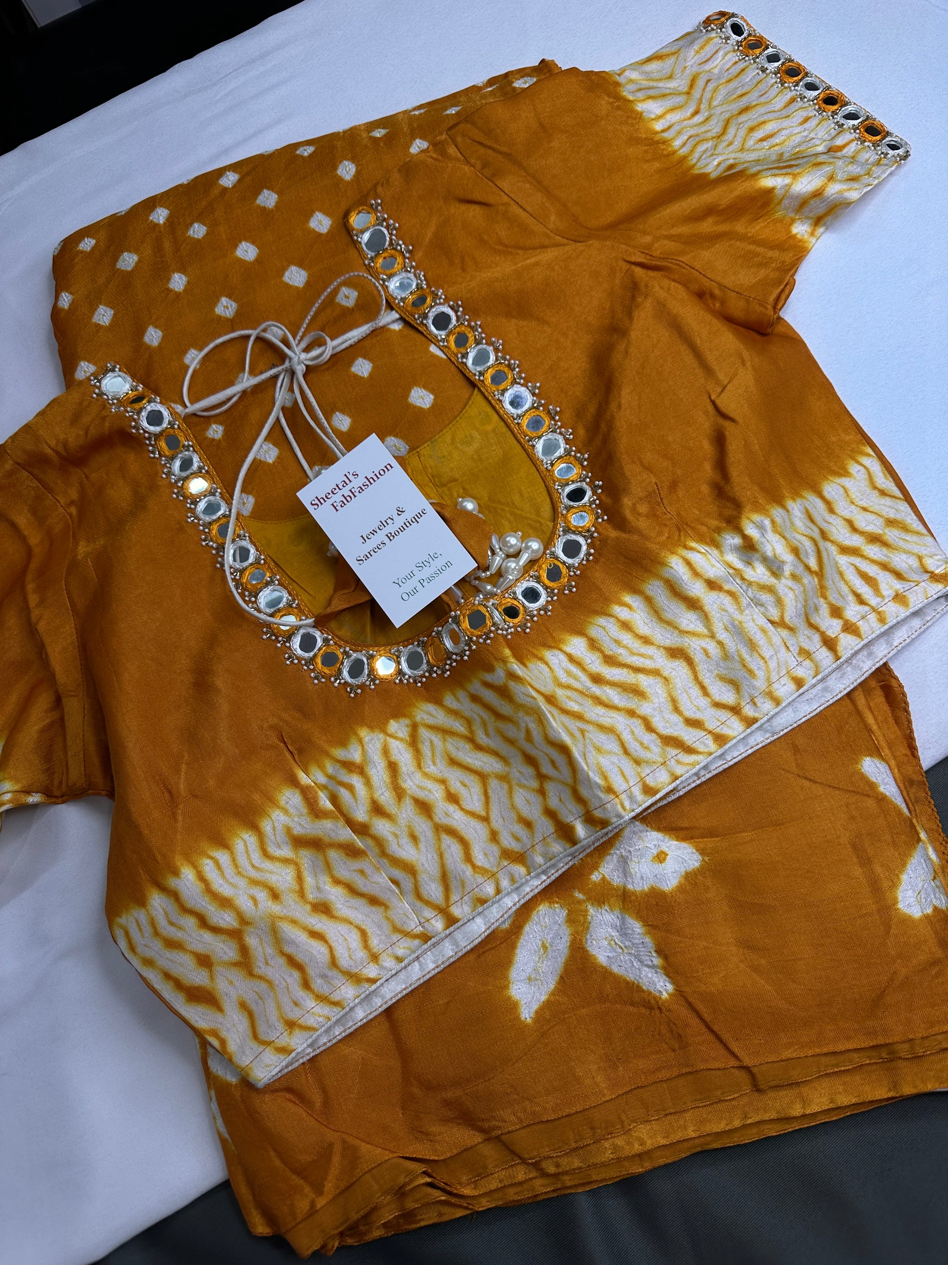 Shibori Bandhani Bhandej Mustard Silk Saree - 