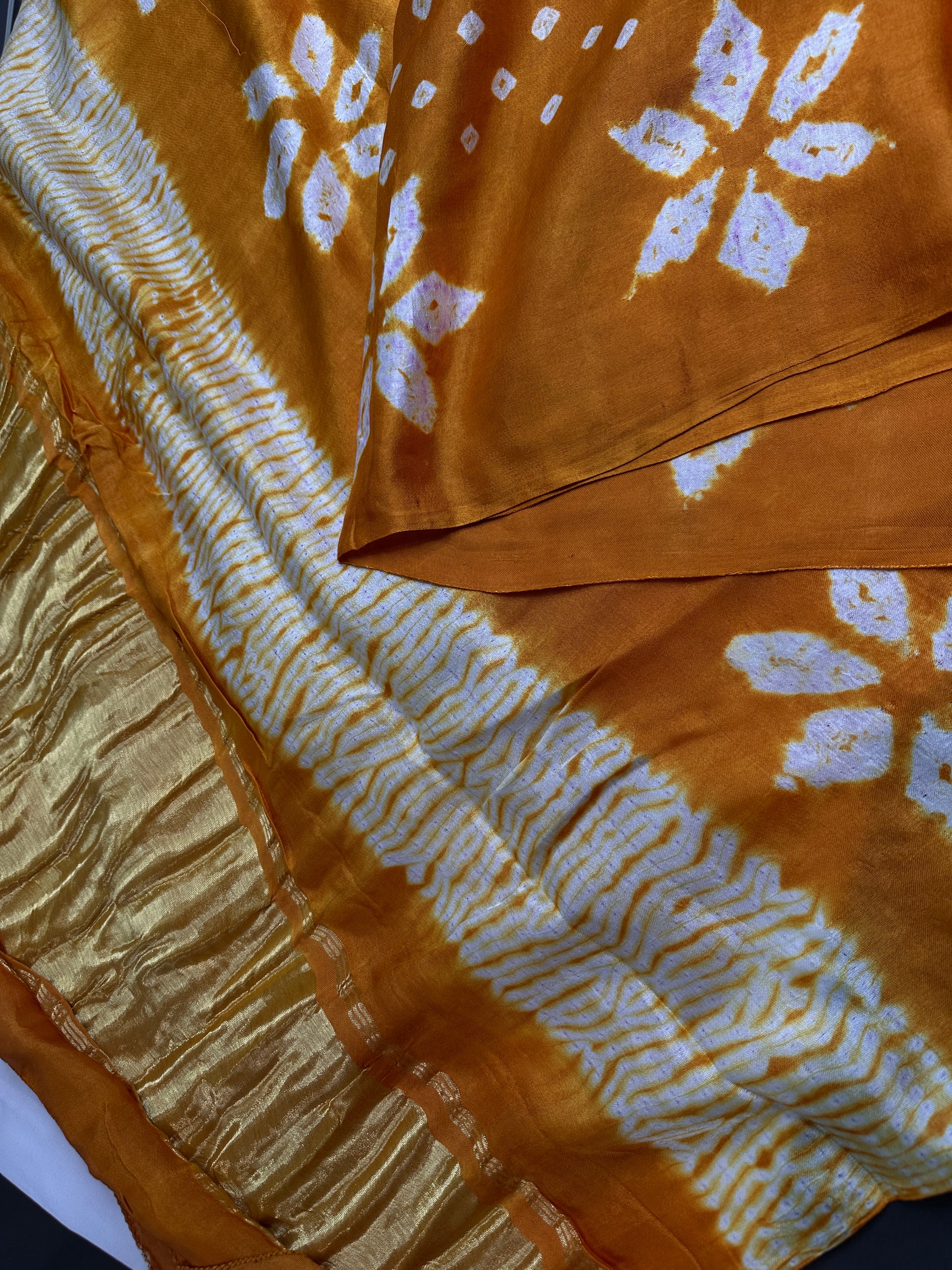 Shibori Bandhani Bhandej Mustard Silk Saree - 