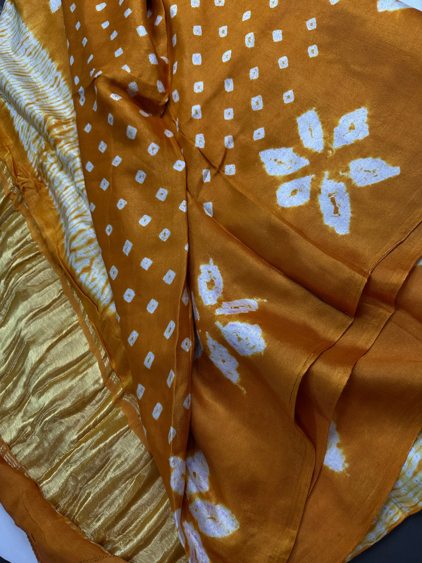 Shibori Bandhani Bhandej Mustard Silk Saree - 
