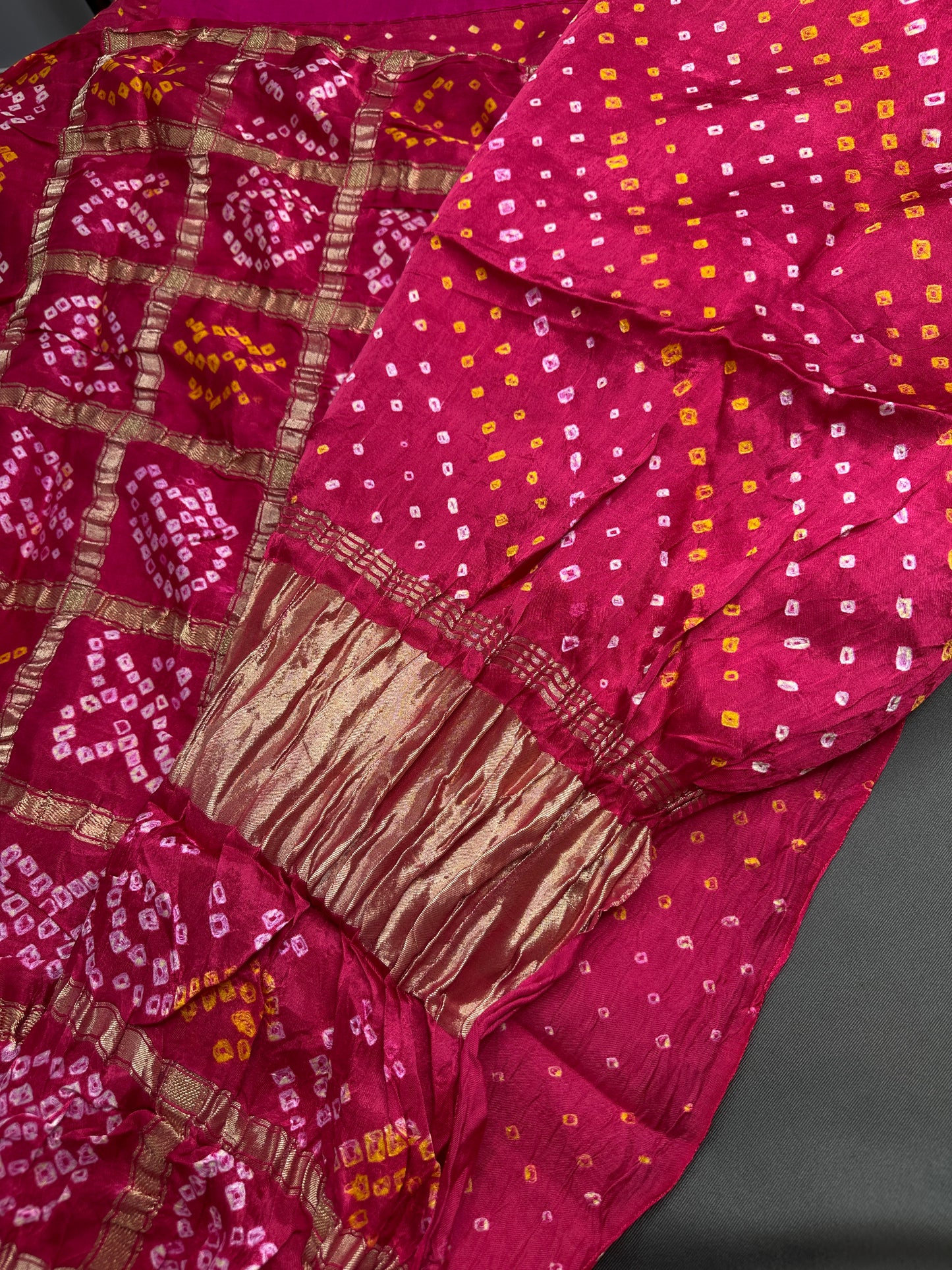 Bandhani Bhandej Pink Gaji Silk Saree - 
