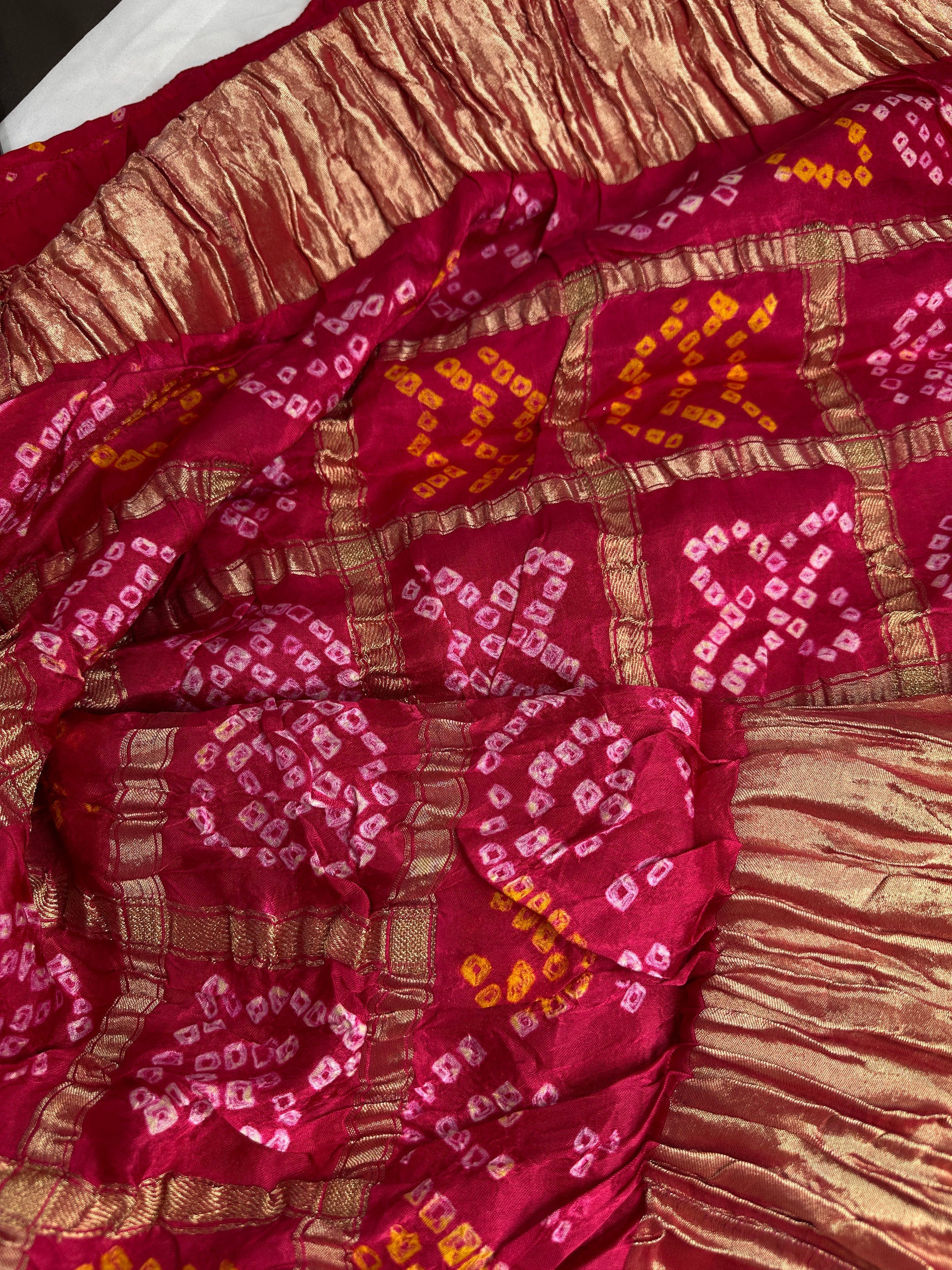 Bandhani Bhandej Pink Gaji Silk Saree - 