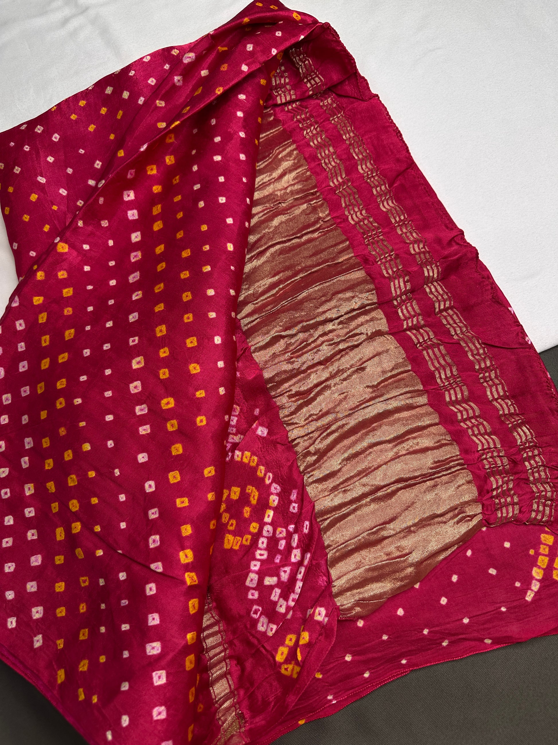 Bandhani Bhandej Pink Gaji Silk Saree - 