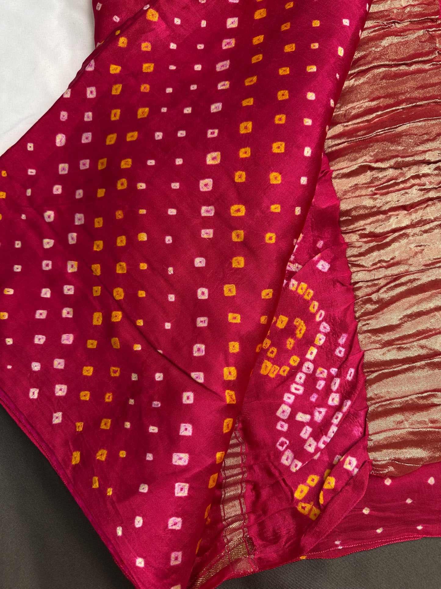 Bandhani Bhandej Pink Gaji Silk Saree - 