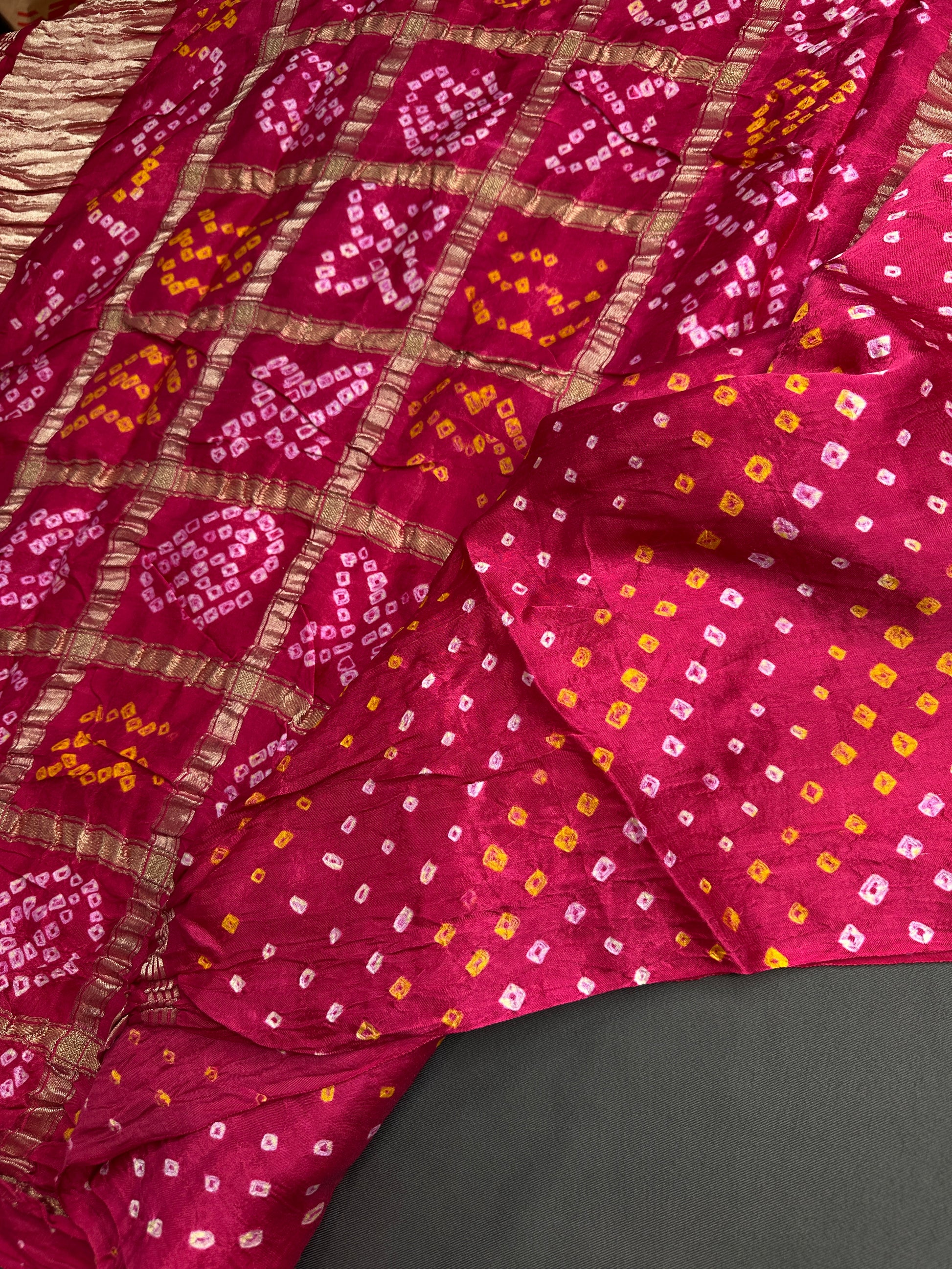 Bandhani Bhandej Pink Gaji Silk Saree - 