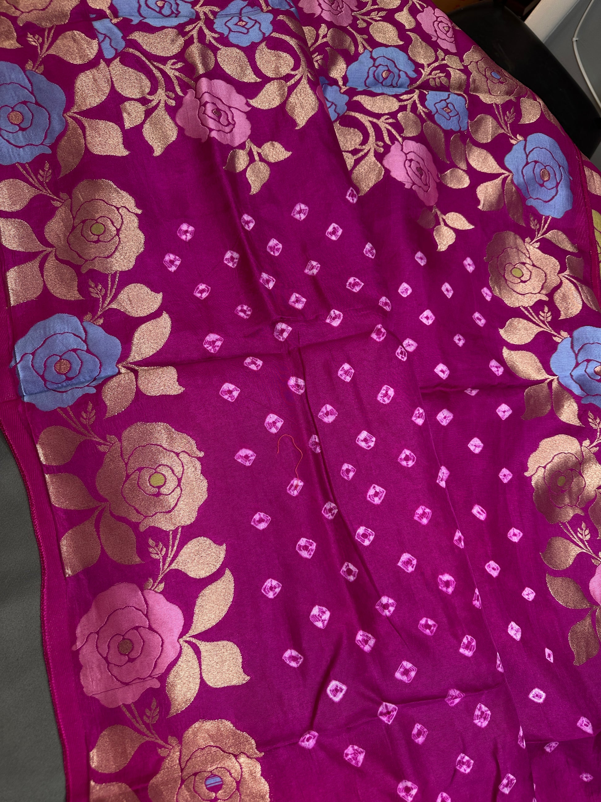 Bandhani Bhandej Pink Gaji Silk Saree - 