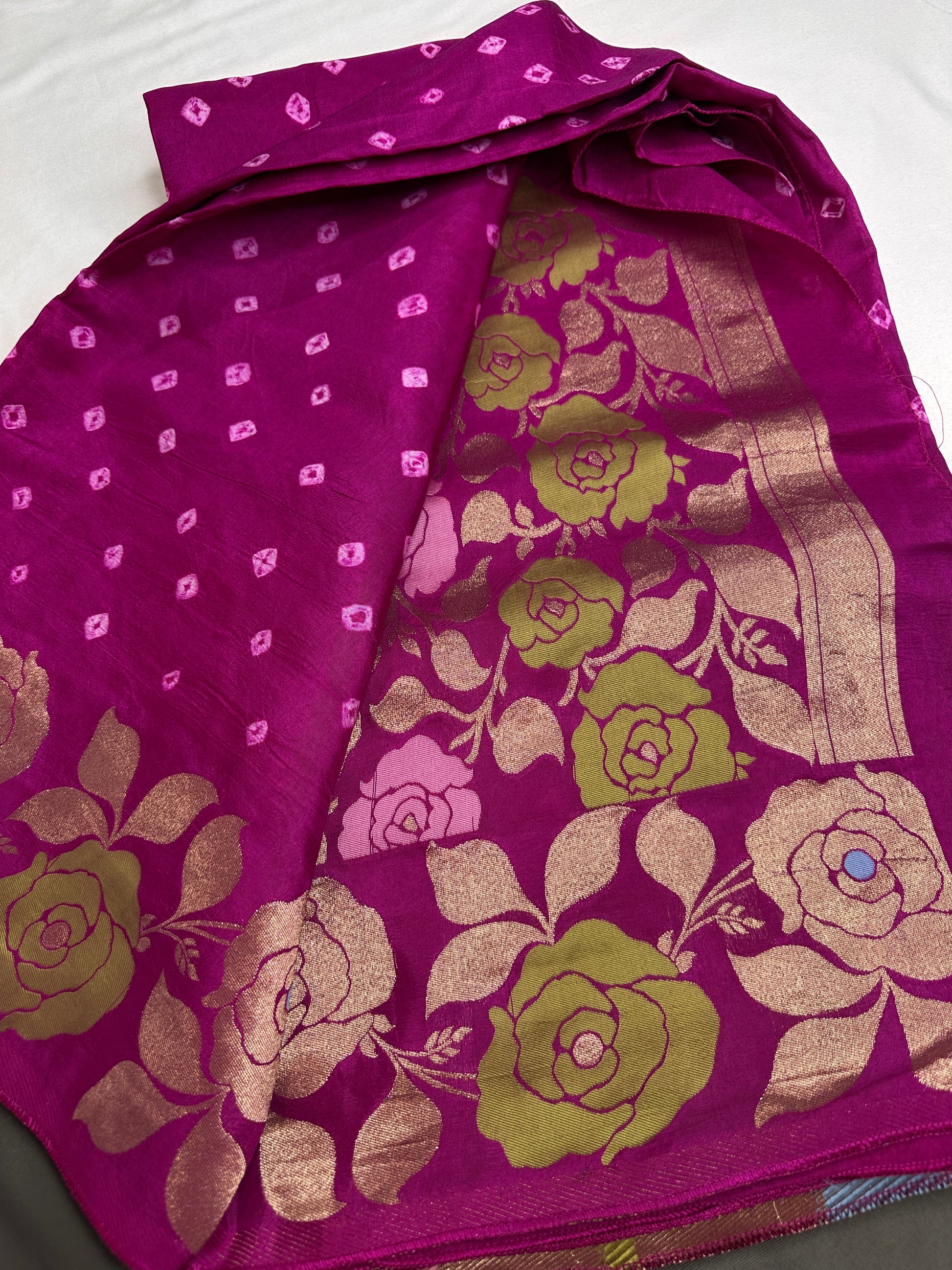 Bandhani Bhandej Pink Gaji Silk Saree - 