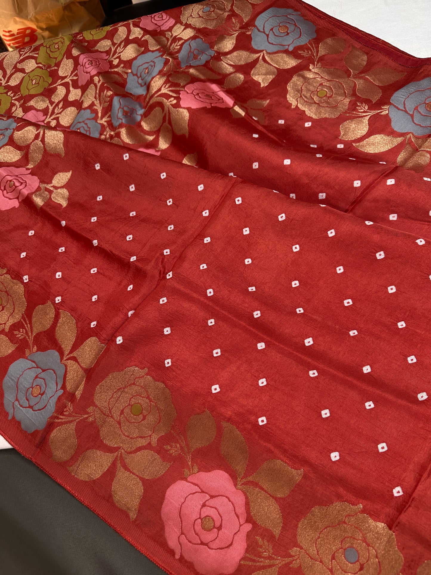 Bandhani Bhandej Rust Gaji Silk Saree - 