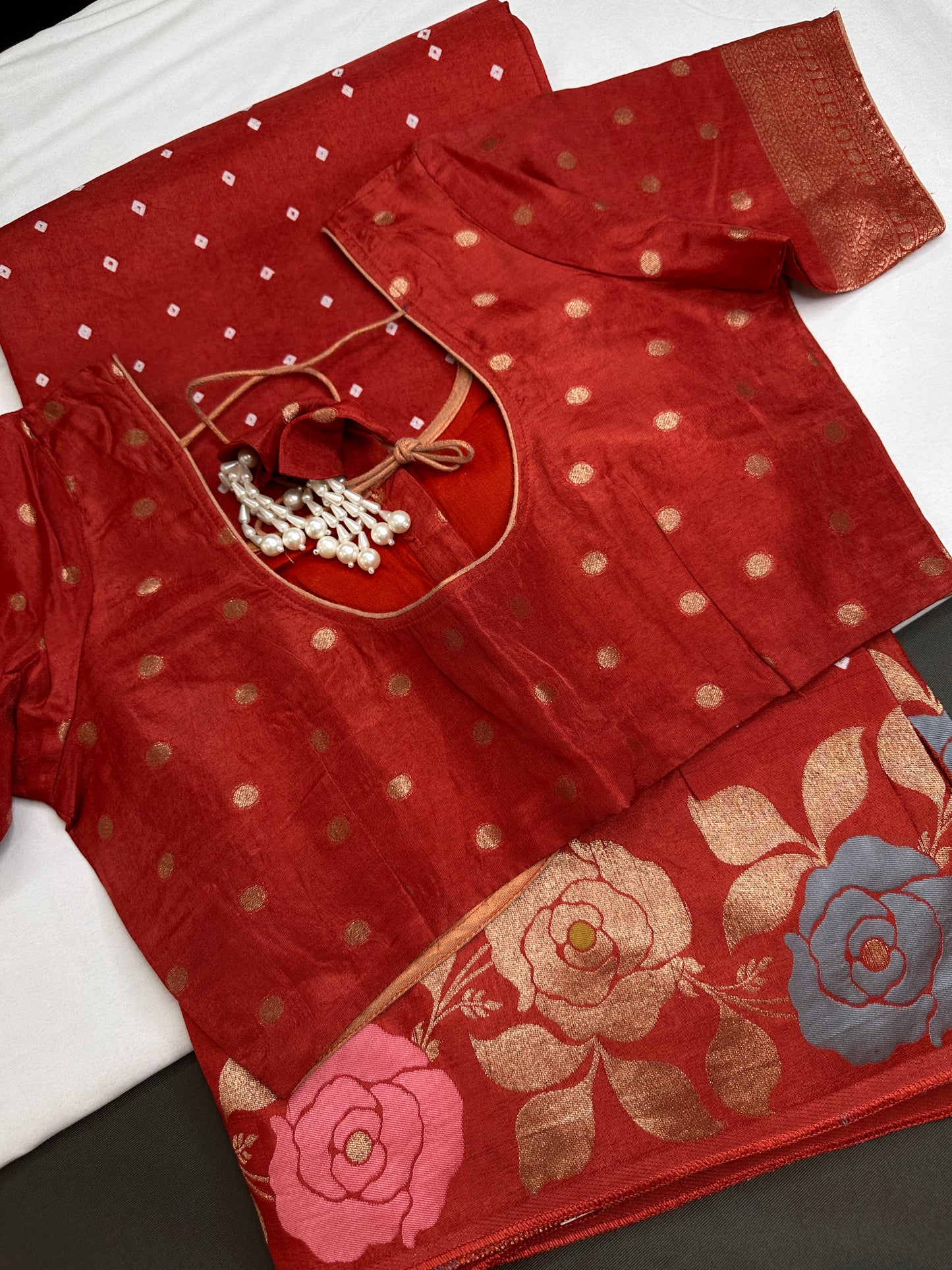 Bandhani Bhandej Rust Gaji Silk Saree - 
