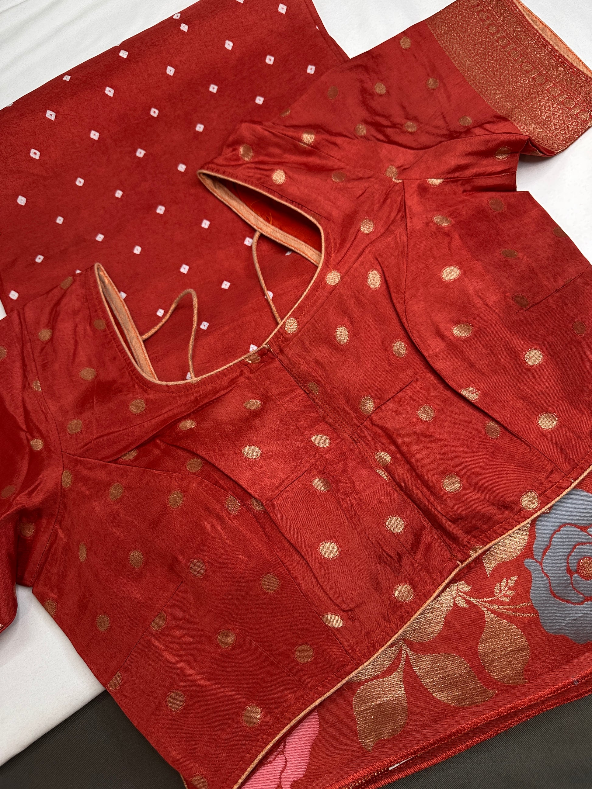 Bandhani Bhandej Rust Gaji Silk Saree - 