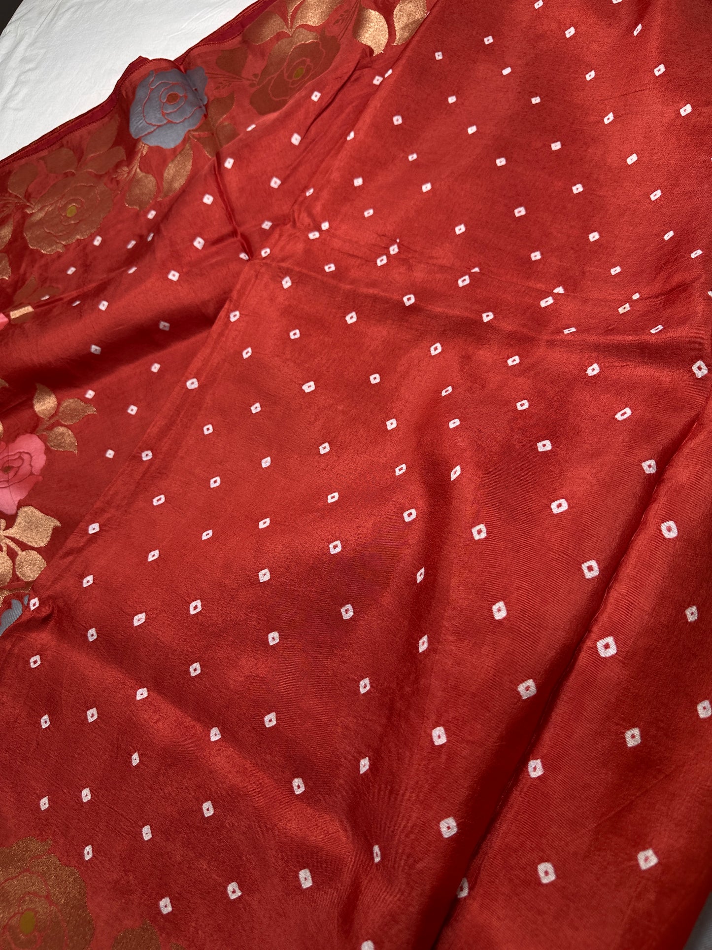 Bandhani Bhandej Rust Gaji Silk Saree - 