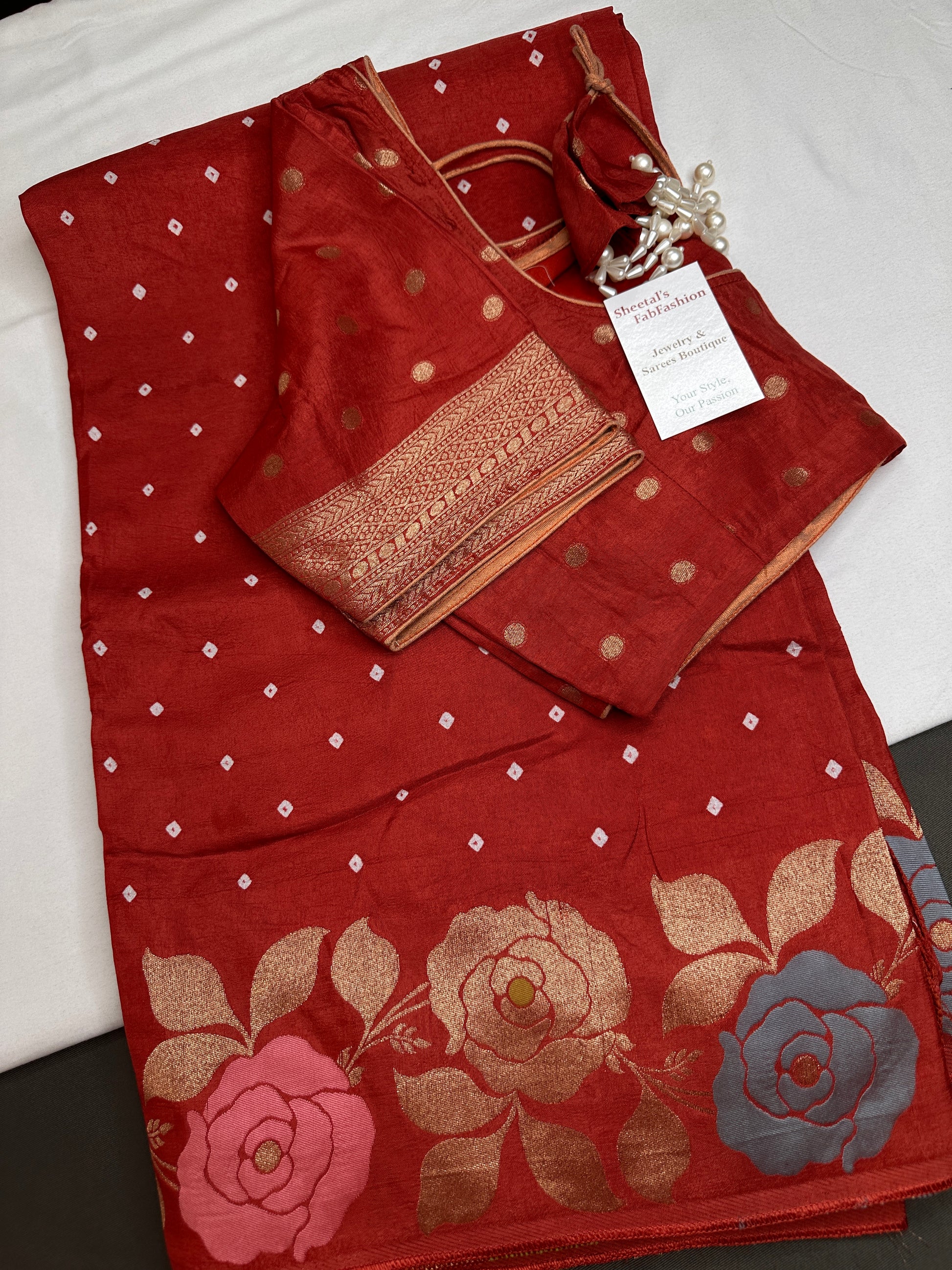 Bandhani Bhandej Rust Gaji Silk Saree - 
