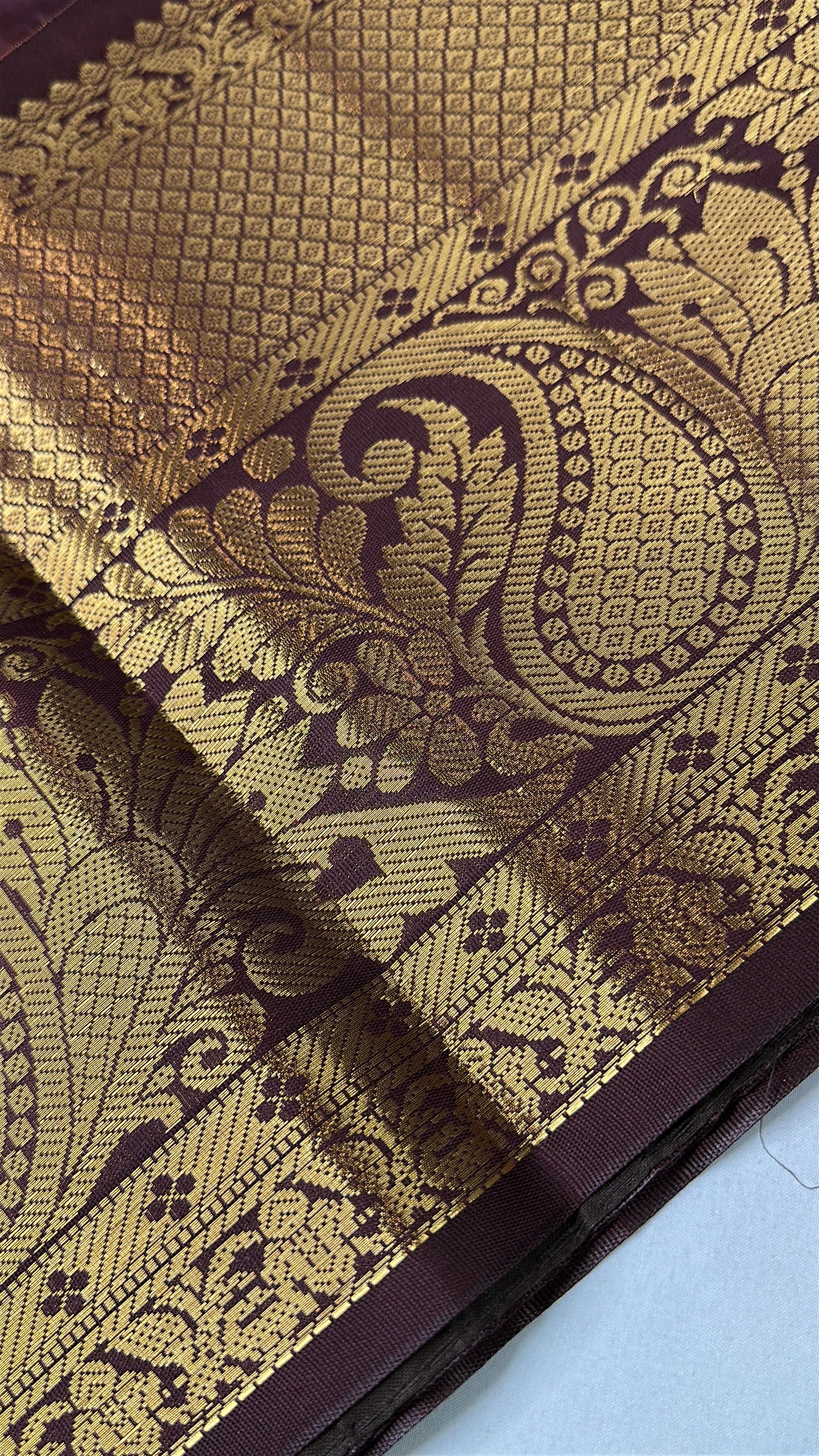 Semi Gadwal Rust Brown Pattu Silk Saree - 